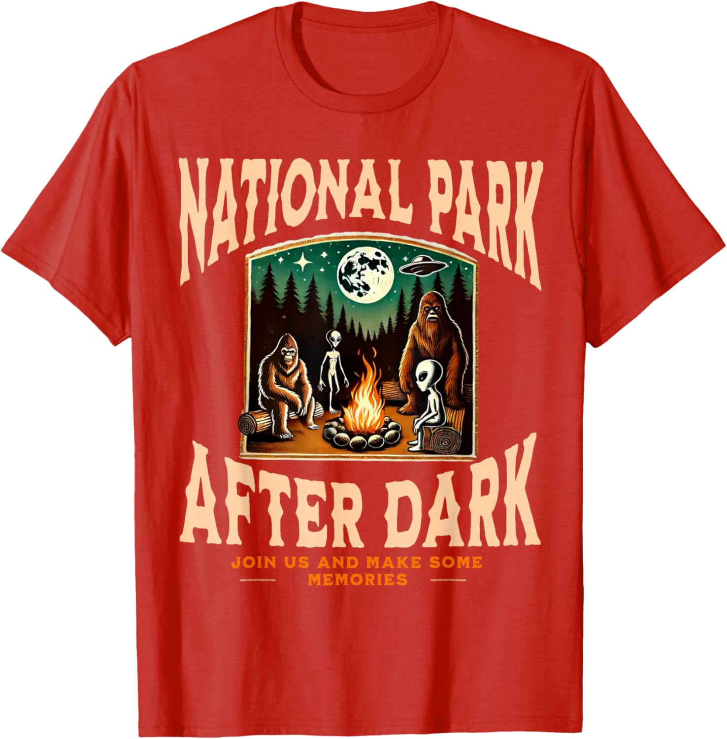 Funny Bigfoot Campfire T-Shirt for National Park Lovers at Night - 18