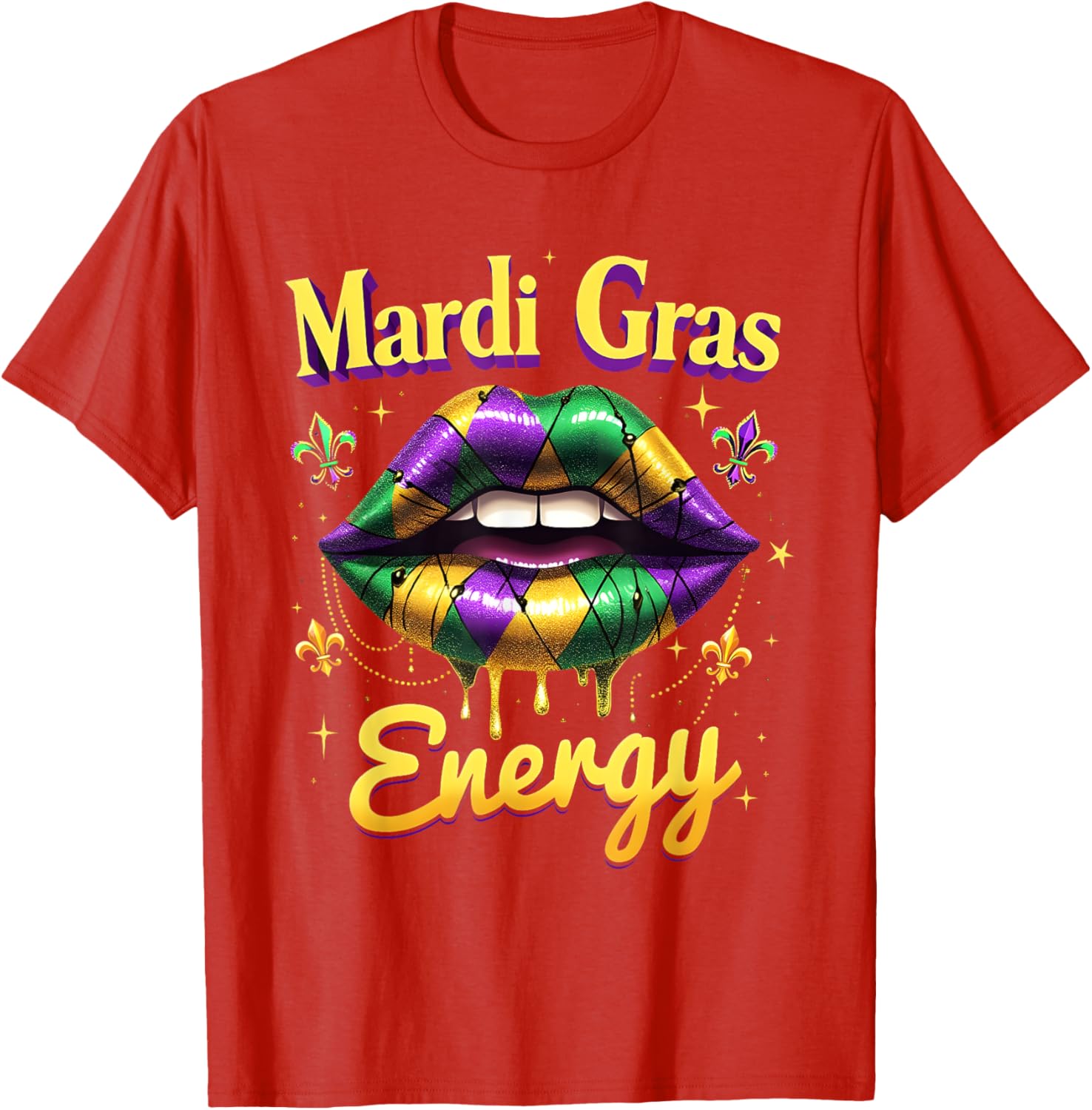 Mardi Gras Energy Carnival Lips T-Shirt New Orleans 2025 Costume Wear - 4