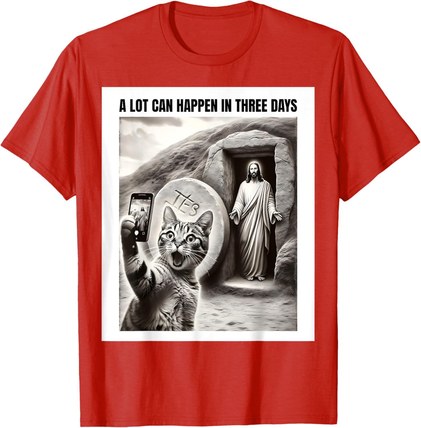 Easter Meme Cat Selfie T-Shirt for Men, Women, Kids – Fun Christian Apparel - 1