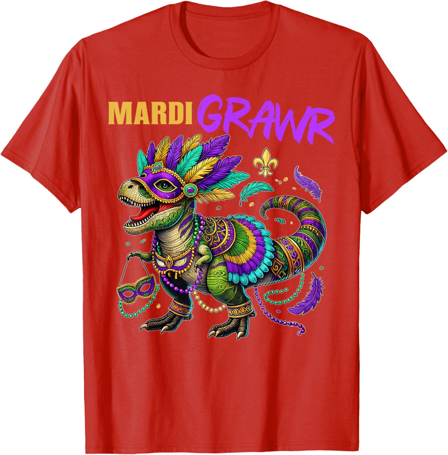 Funny T Rex Dinosaur Mardi Gras Party T-Shirt for Dino Lovers - 1