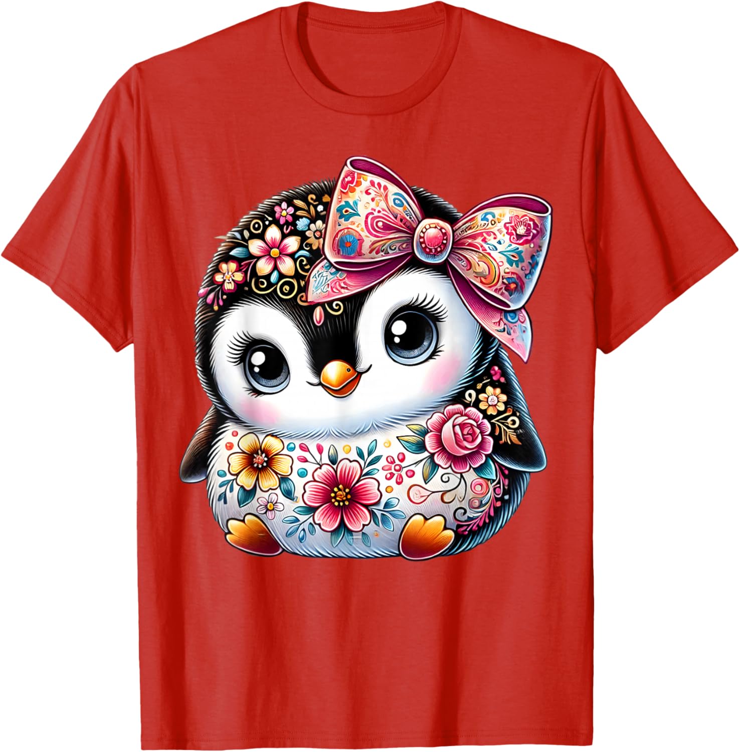 Cute Penguin Lover Floral Graphic T-Shirt for Girls and Women - 16