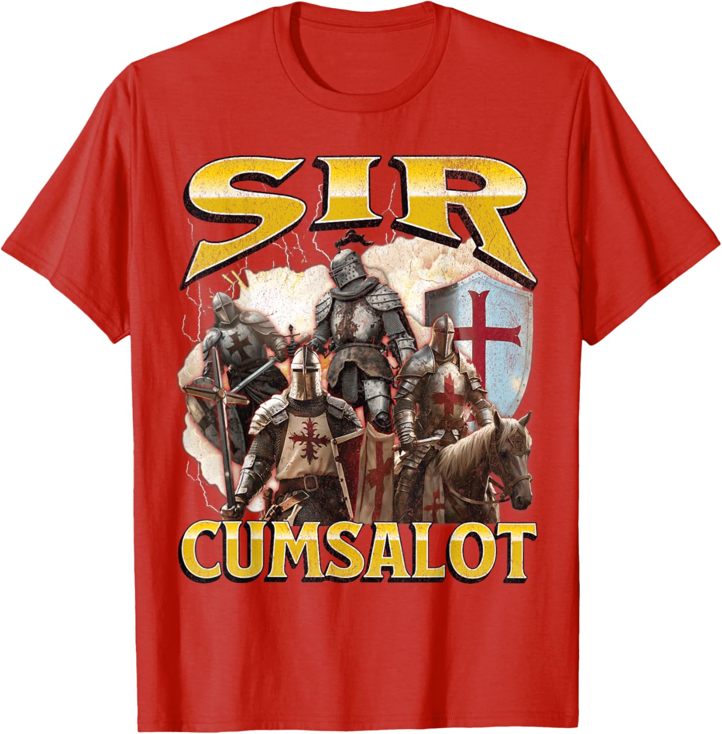 Sir Cumsalot Funny Offensive Knight Meme Graphic T-Shirt for Adults - 22