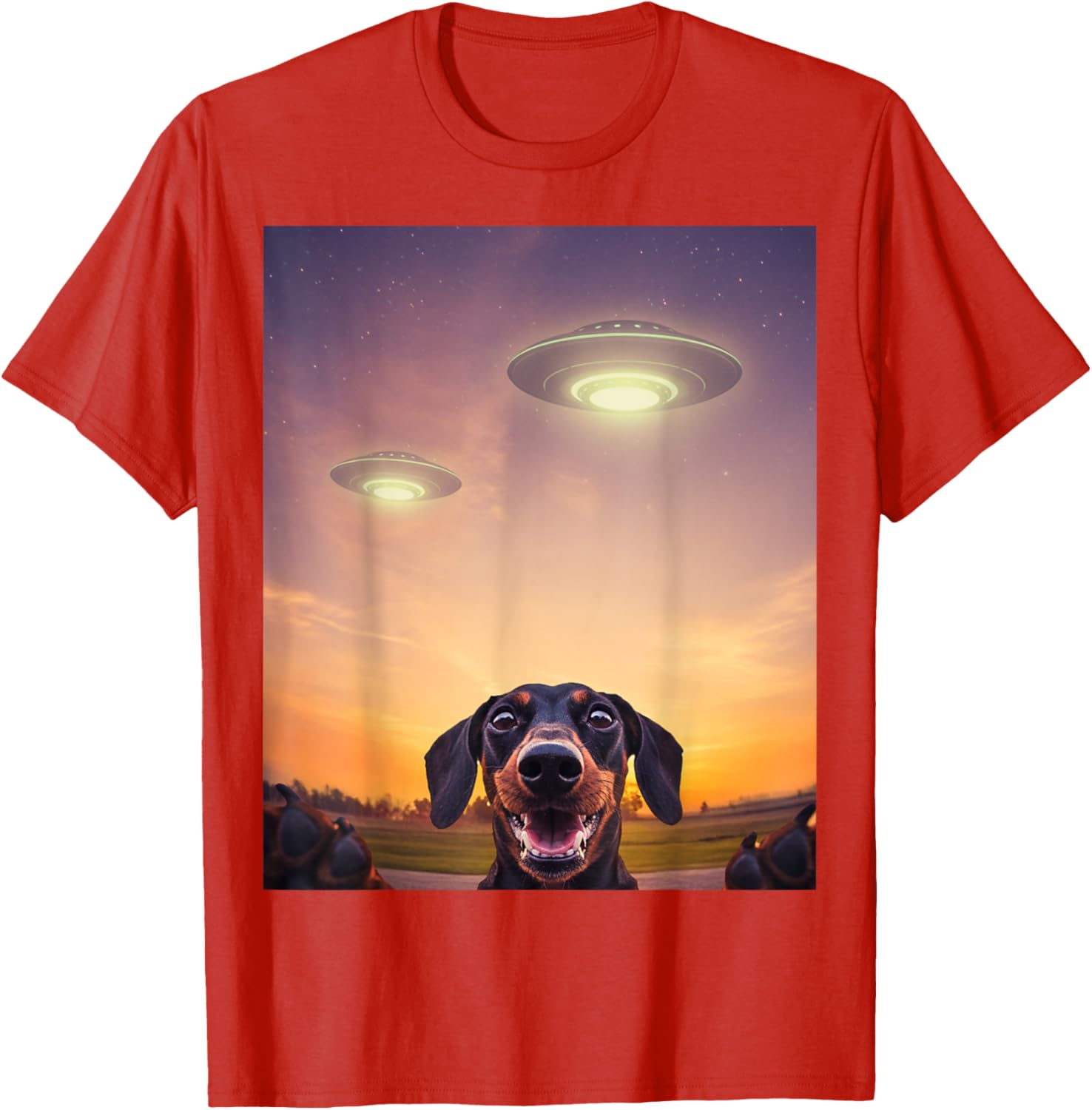 Funny Dachshund UFO Sighting Selfie T-Shirt for Dog Lovers - 10
