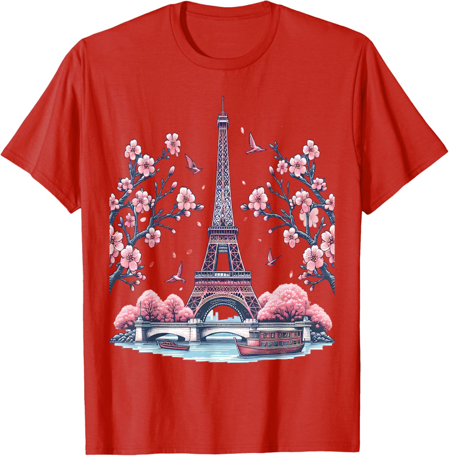 Parisian Souvenir Eiffel Tower Cherry Blossom T-Shirt for Travelers - 14