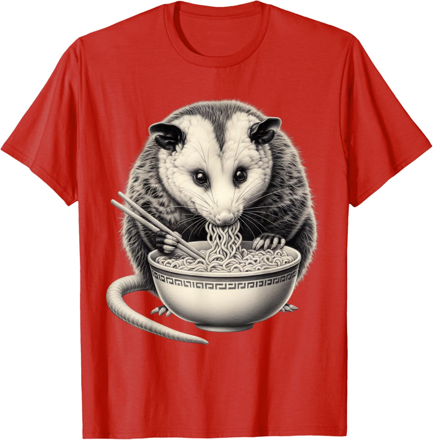 Opossum Eating Ramen Bowl T-Shirt Perfect for Food Lovers and Animal Fans - 7