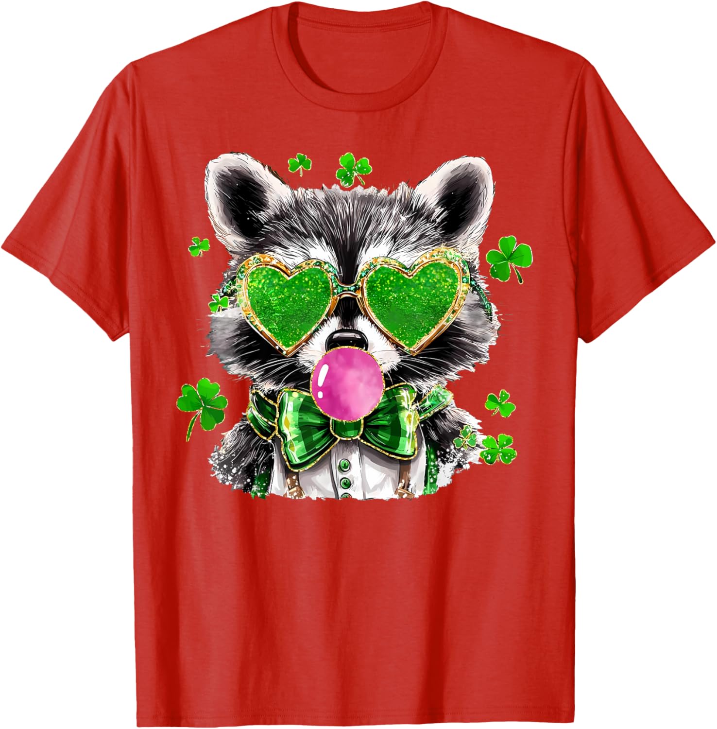 Lucky Racoon Blowing Gum Funny Shamrock St Patrick's Day T-Shirt - 18