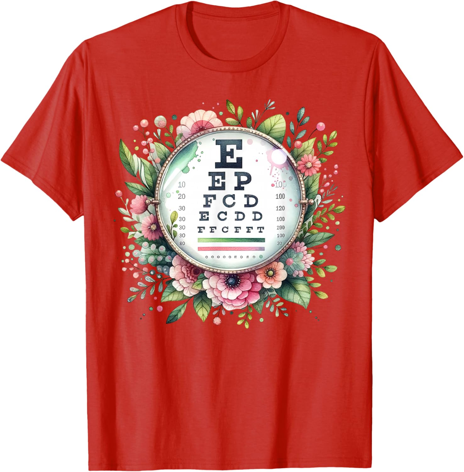 Floral Eye Chart T-Shirt for Optometrists and Eye Care Professionals - 10