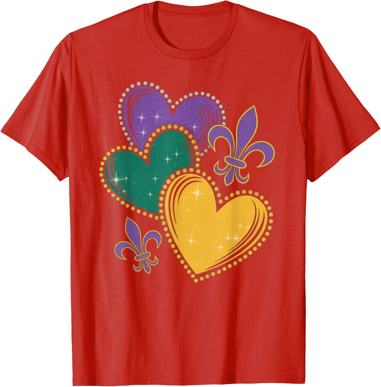 Mardi Gras Hearts T-Shirt for Women Girls and Kids - Fun Festive Apparel - 5