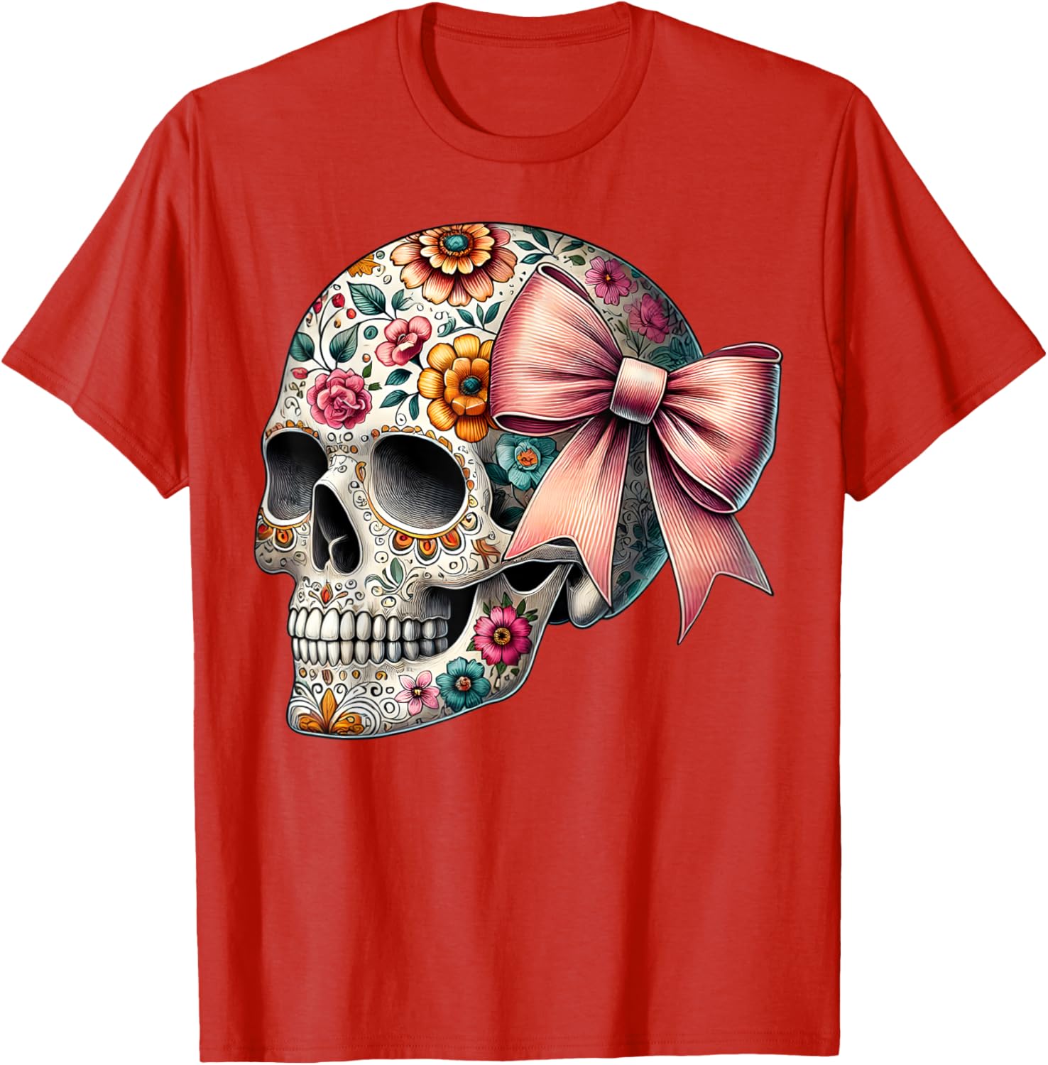 Floral Sugar Skull T-Shirt for Girls and Women - Stylish Flower Design - 13