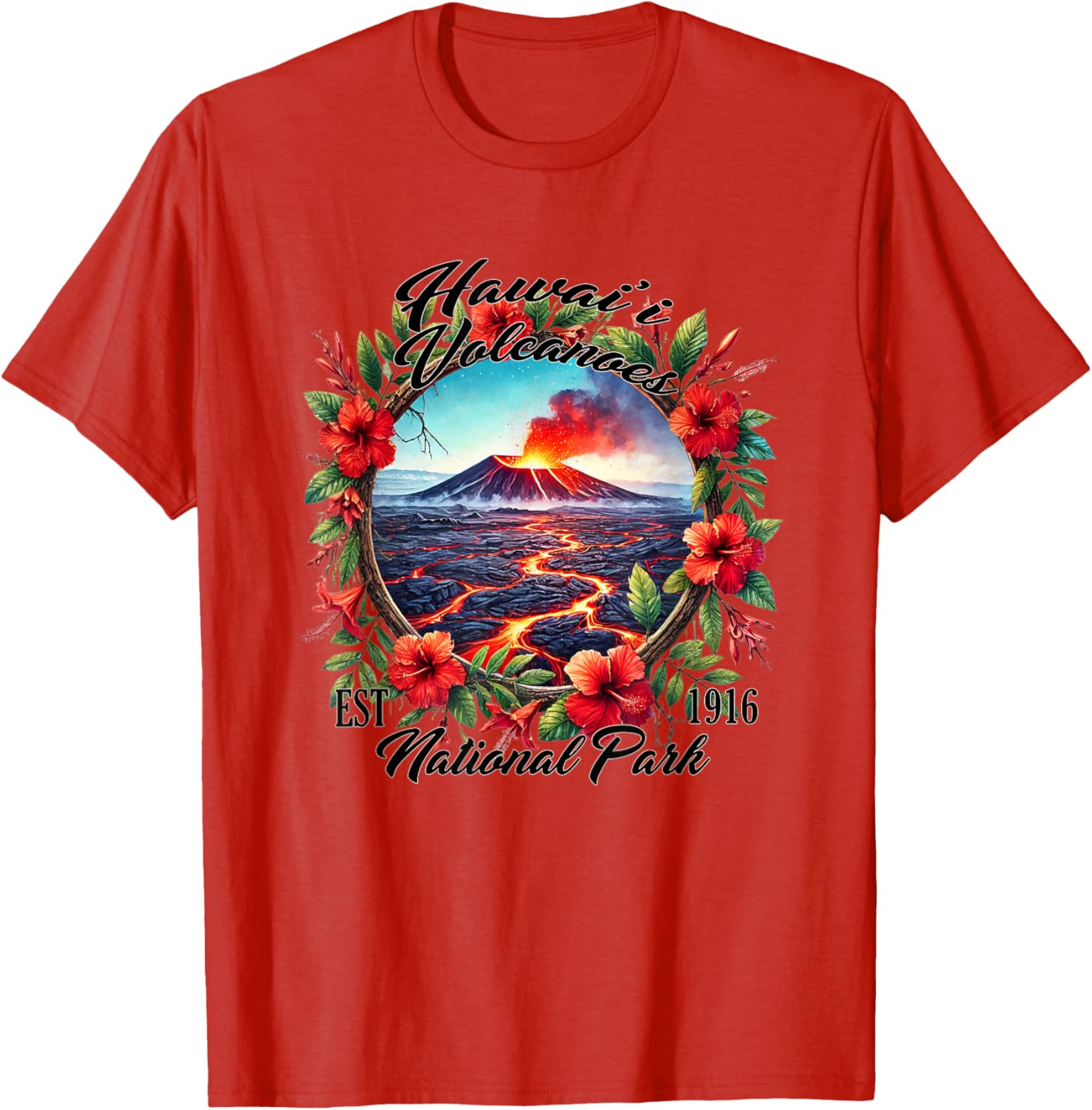 Retro Floral Hawaii Volcanoes National Park Camping T-Shirt for Outdoors - 8