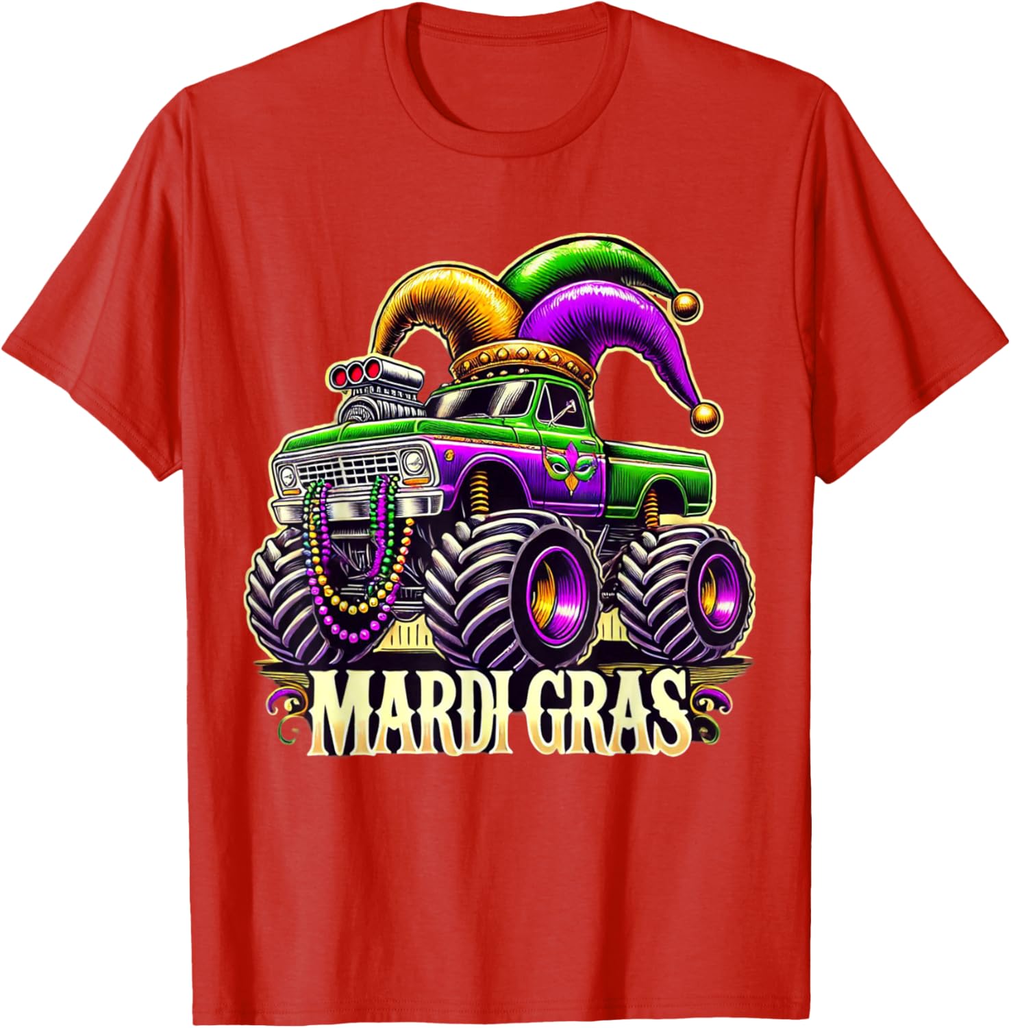 Mardi Gras Jester Carnival Monster Truck T-Shirt for Girls Kids - 25