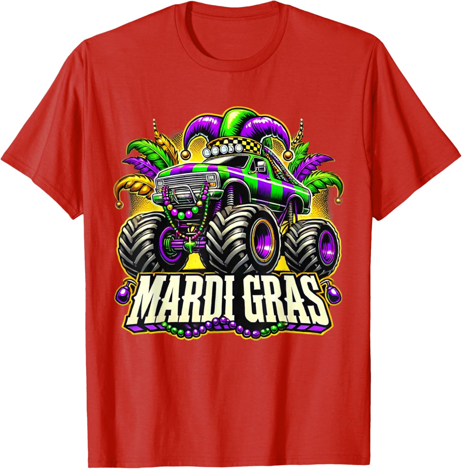 Mardi Gras Jester Monster Truck T-Shirt for Kids Fun Carnival Style - 25