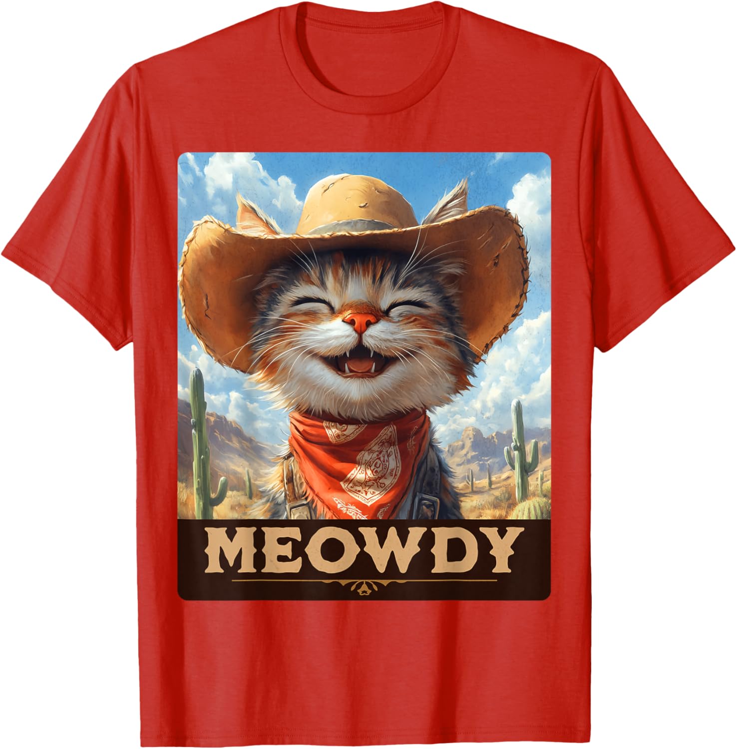 Meowdy Cowboy Cat T-Shirt - Wild West Feline Fun for Cat Lovers - 4