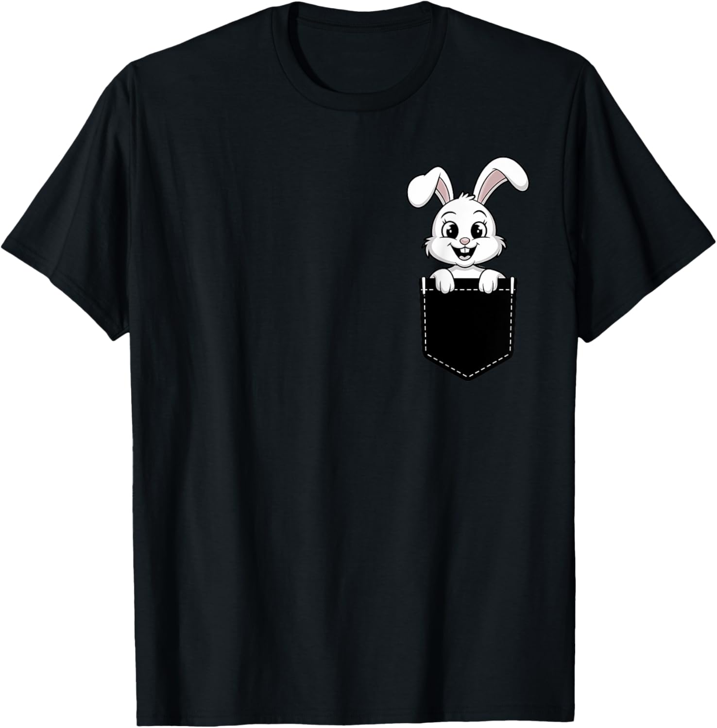 Cute Funny Rabbit in Pocket T-Shirt for Men and Women - Animal Lovers Design - 6