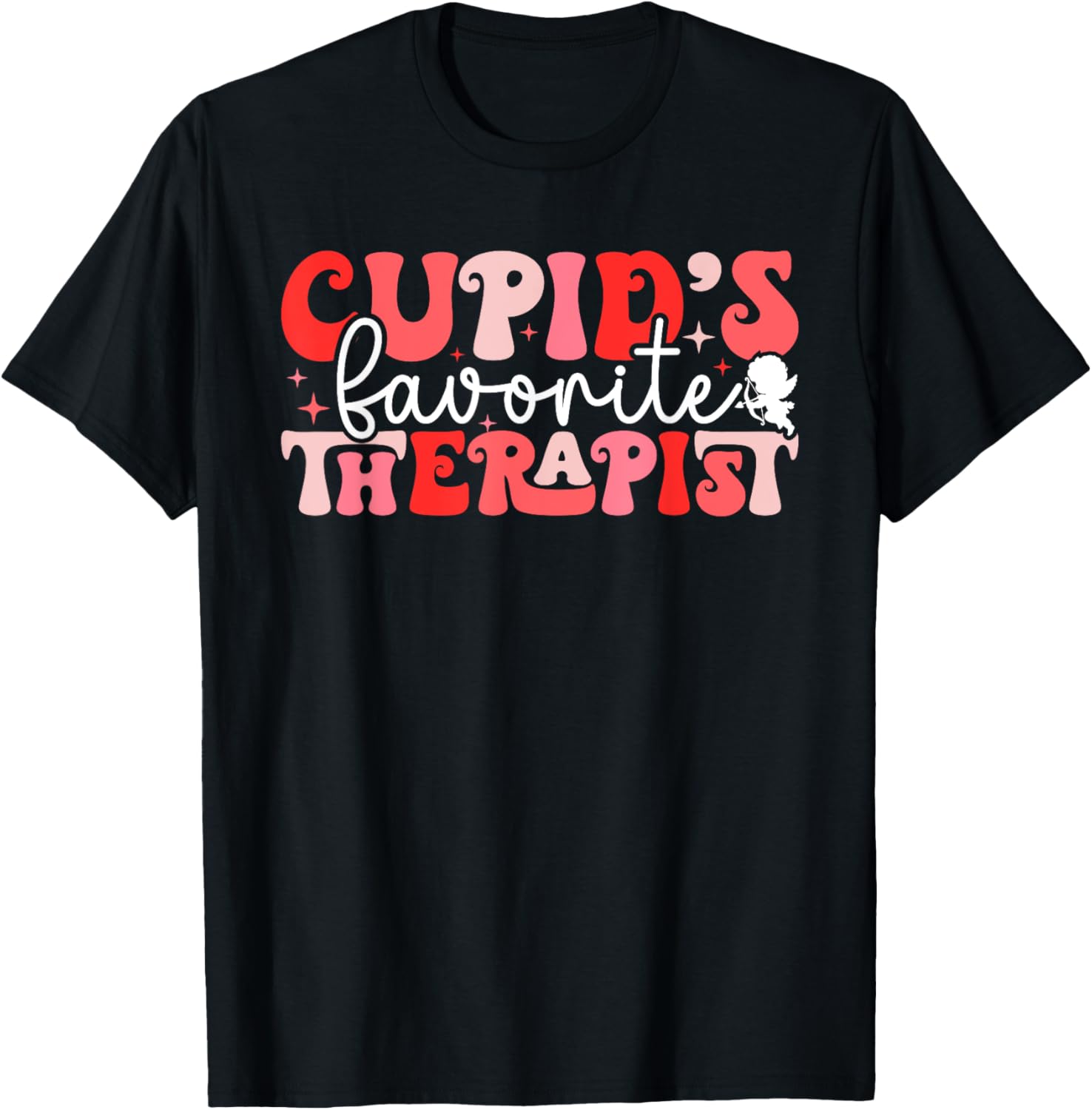Cupid's Favorite Therapist Groovy Valentine's Day T-Shirt for Women - 5