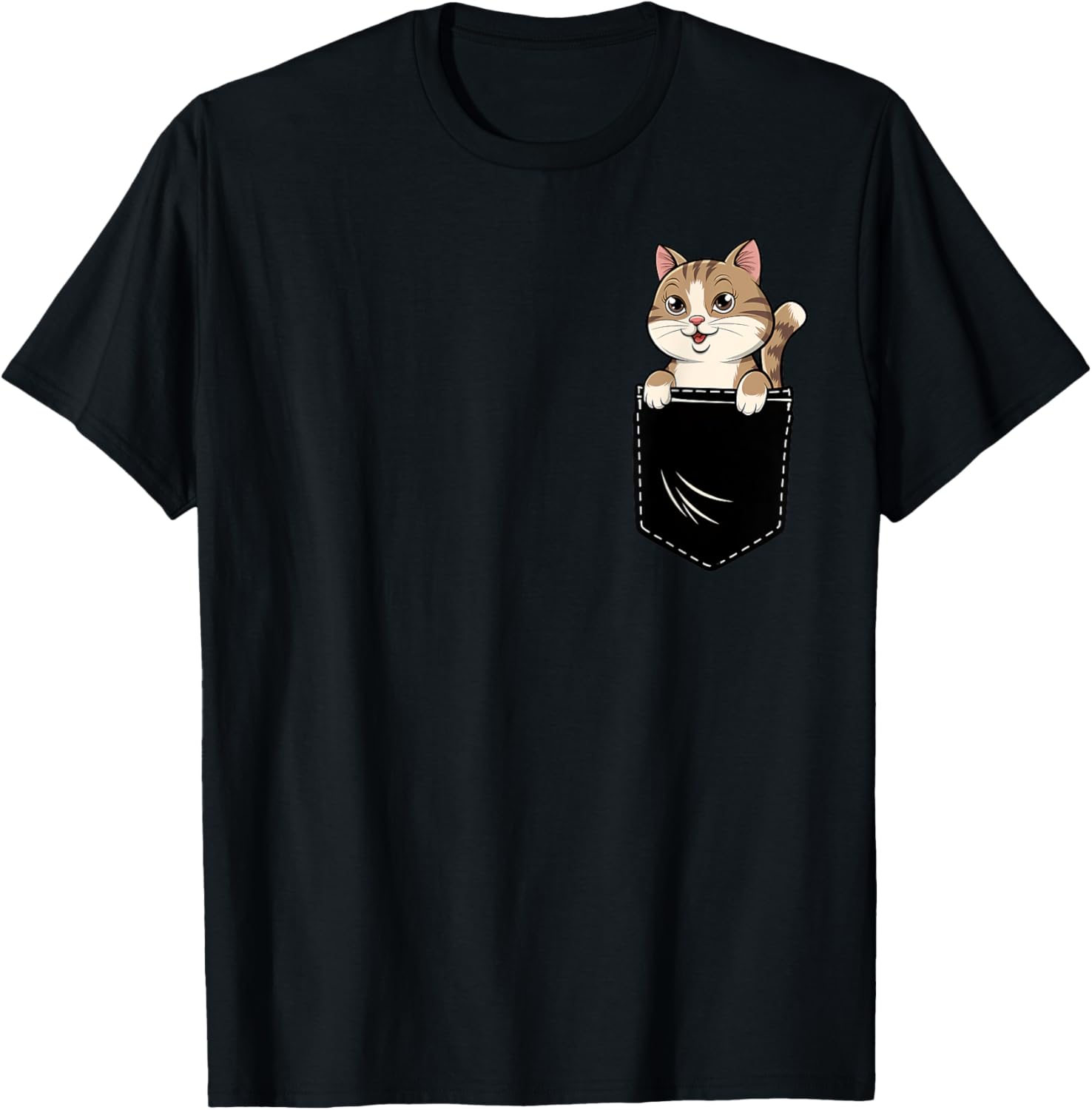 Cute Funny Cat Pocket T-Shirt for Men and Women - Adorable Animal Design - 19