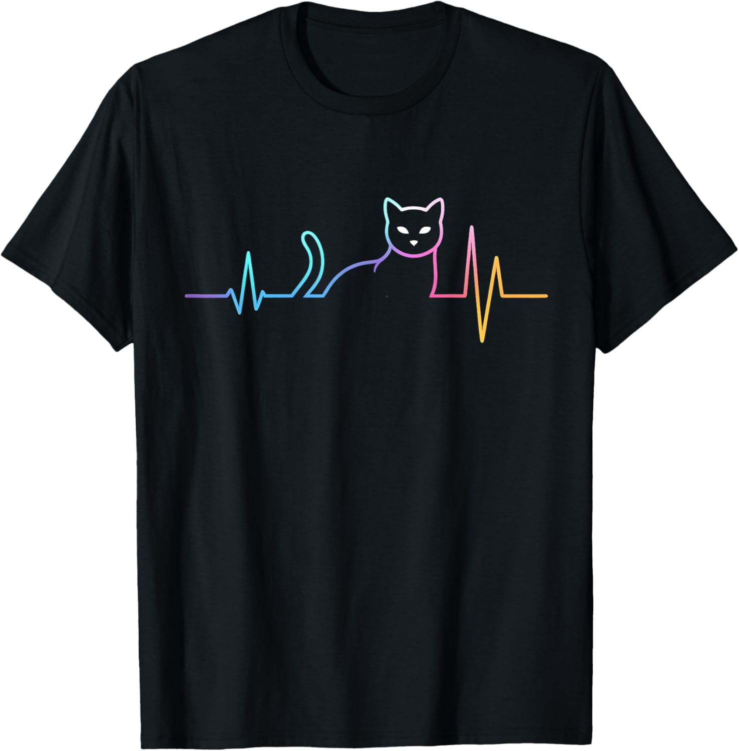 Colorful Heartbeat Cat T-Shirt for Funny Cat Lovers - Gifts for All Ages - 12