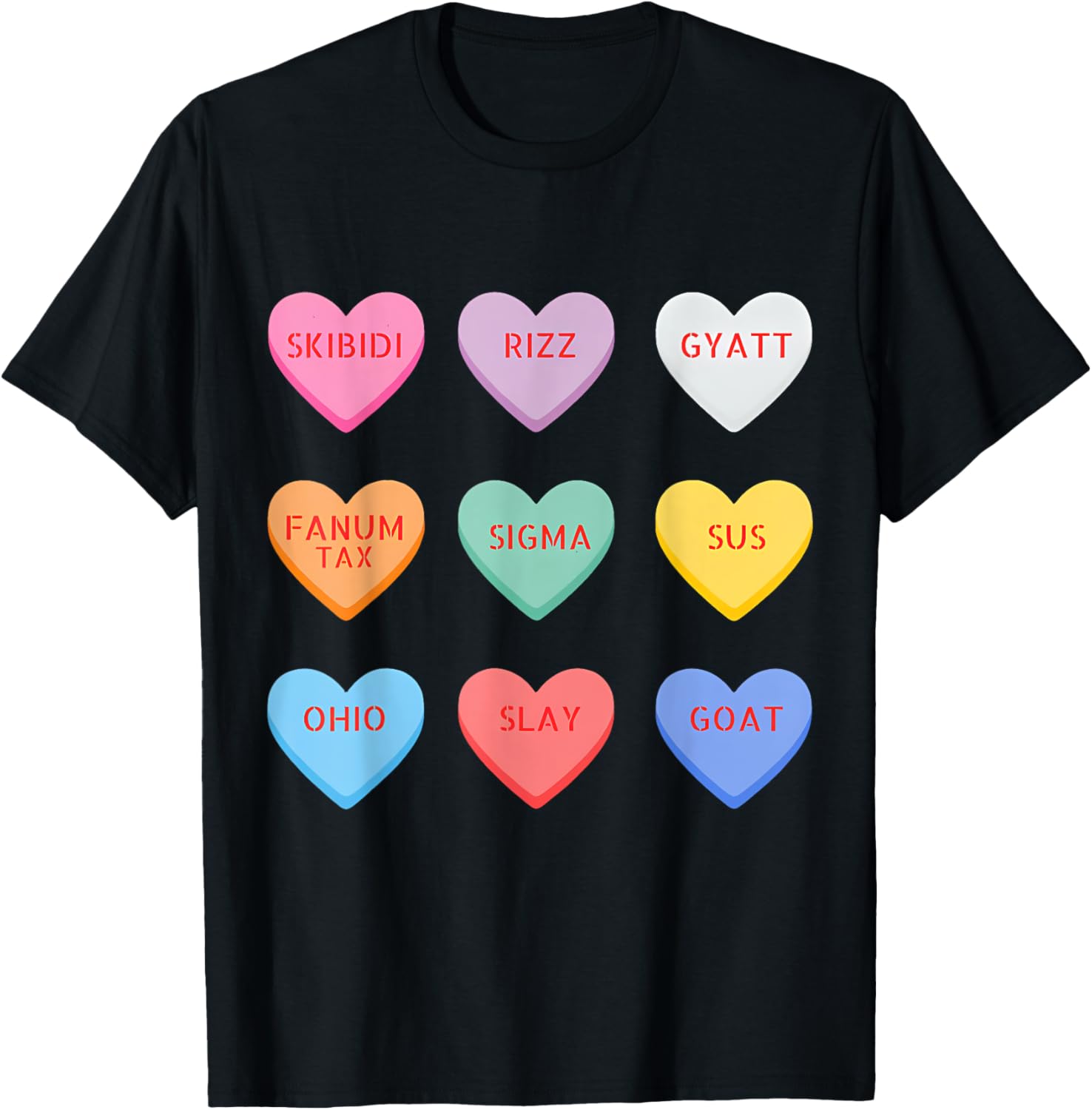 Funny Gen Alpha Skibidi Gyatt Valentine Heart Candy T-Shirt for Kids - 1