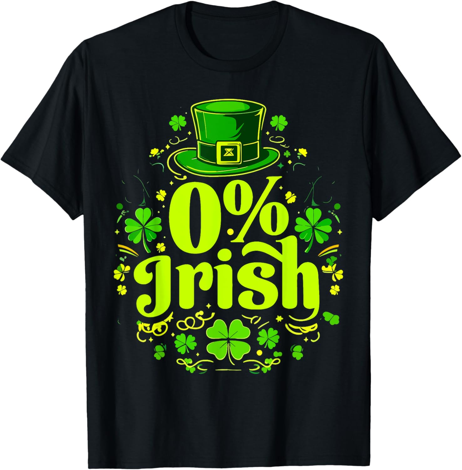 Funny 0% Irish St. Patrick's Day Zero Percent Graphic T-Shirt for Fun - 3