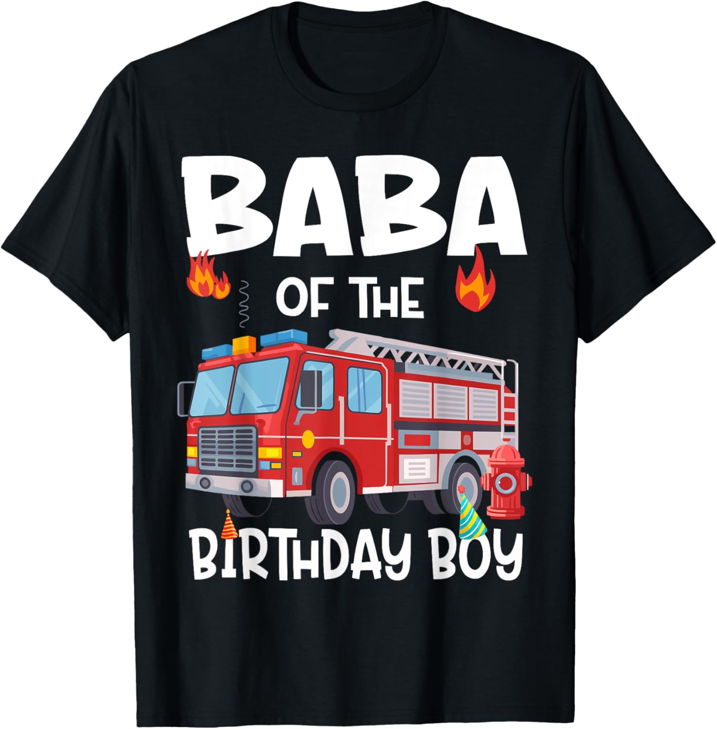Funny Baba of the Birthday Boy Fire Truck Dad T-Shirt for Celebrations - 3