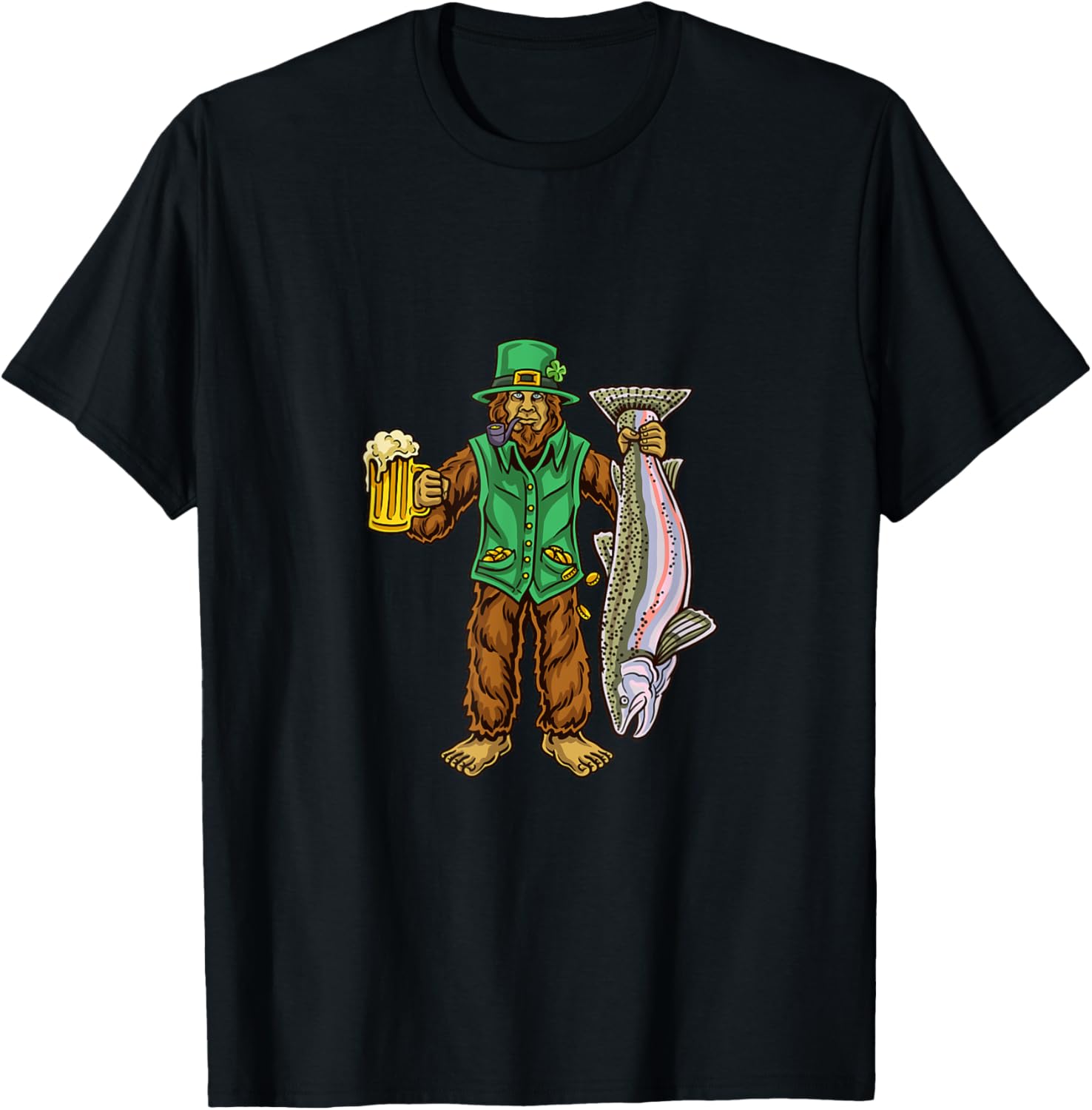 Steelhead Trout Fishing St. Patrick's Day Bigfoot T-Shirt for Men - 2
