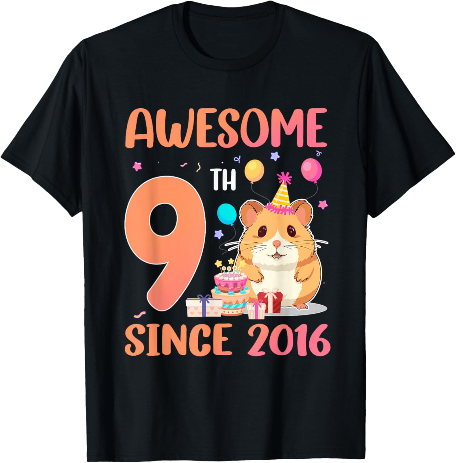 Awesome Since 2016 9th Birthday Hamster Theme T-Shirt for Kids - 15