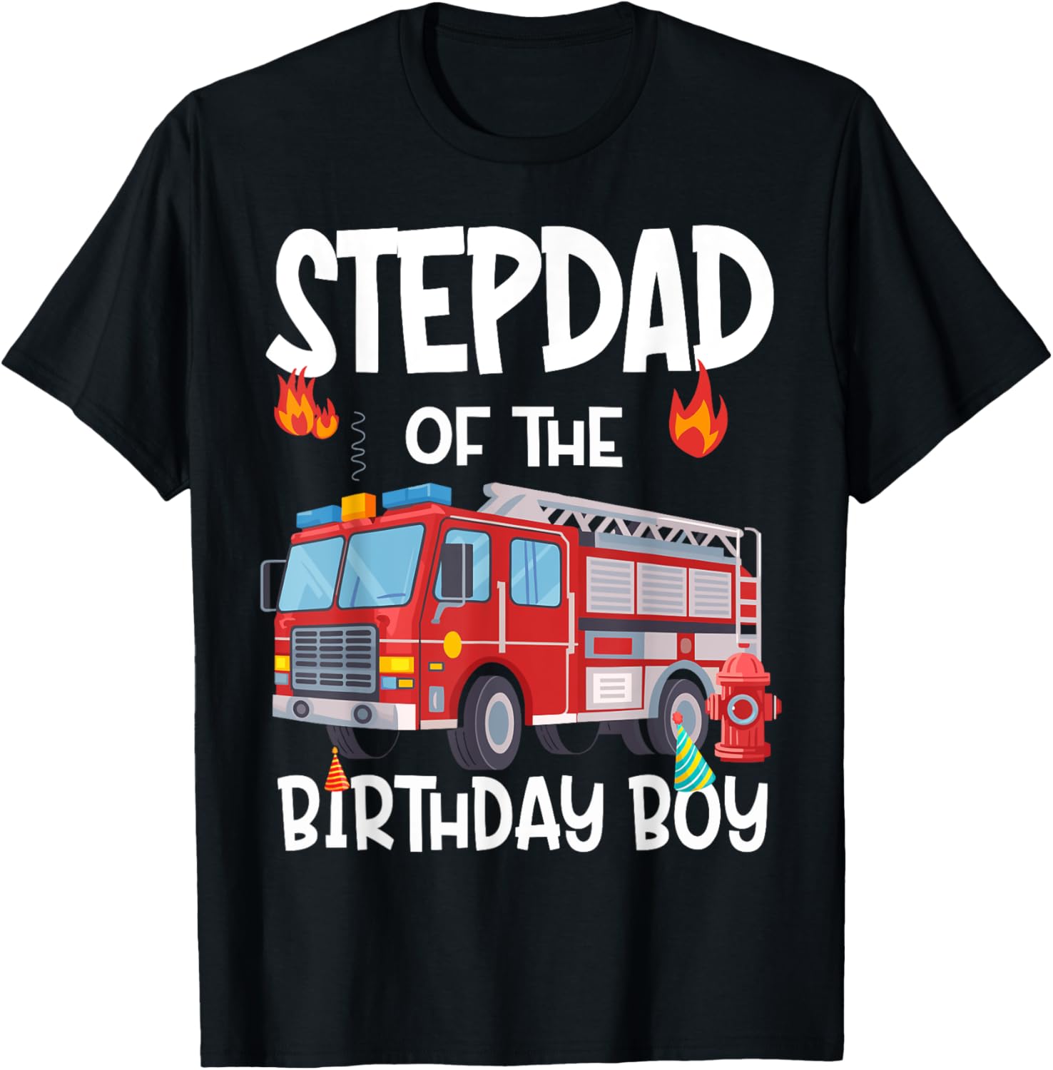 Stepdad of the Birthday Boy Fire Truck T-Shirt for Firefighter Dads - 2