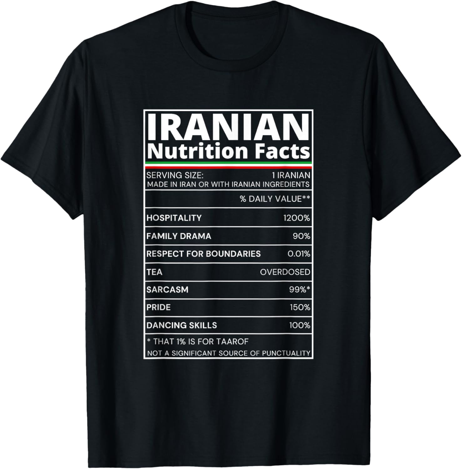 Iranian Nutrition Facts T-Shirt Stylish and Comfortable Apparel for All - 1