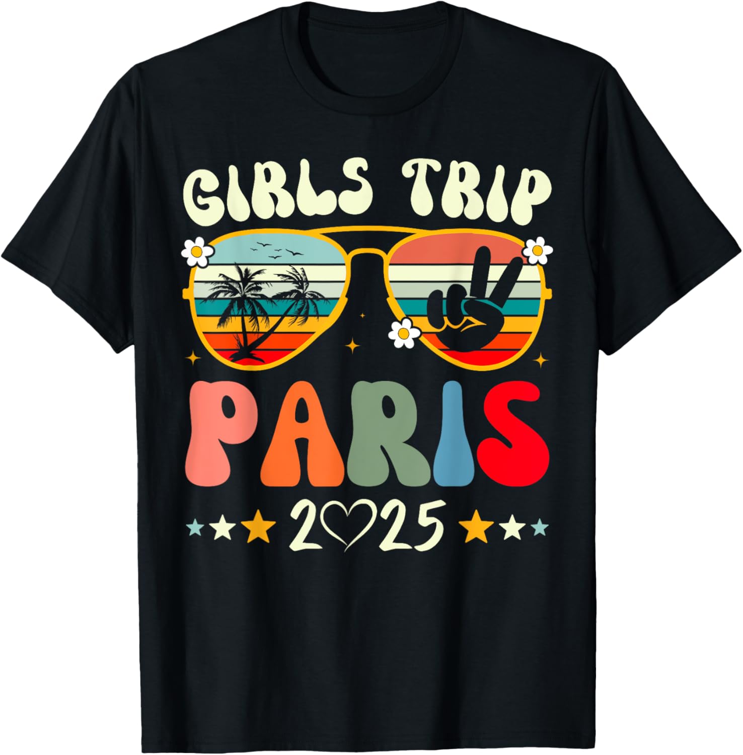 Girls Trip Paris 2025 Summer Vacation Retro T-Shirt for Matching Outfits - 4