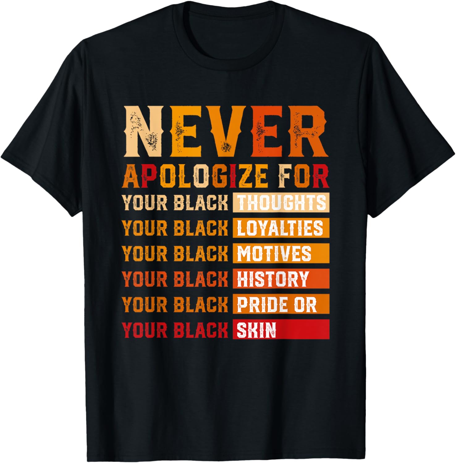 Never Apologize for Black Thoughts Black Loyalties T-Shirt for All - 5