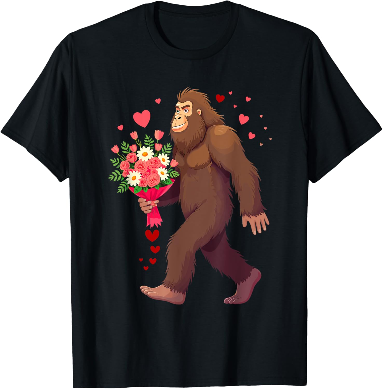 Bigfoot Heart Bouquet T-Shirt for Sasquatch Lovers on Valentine's Day - 5