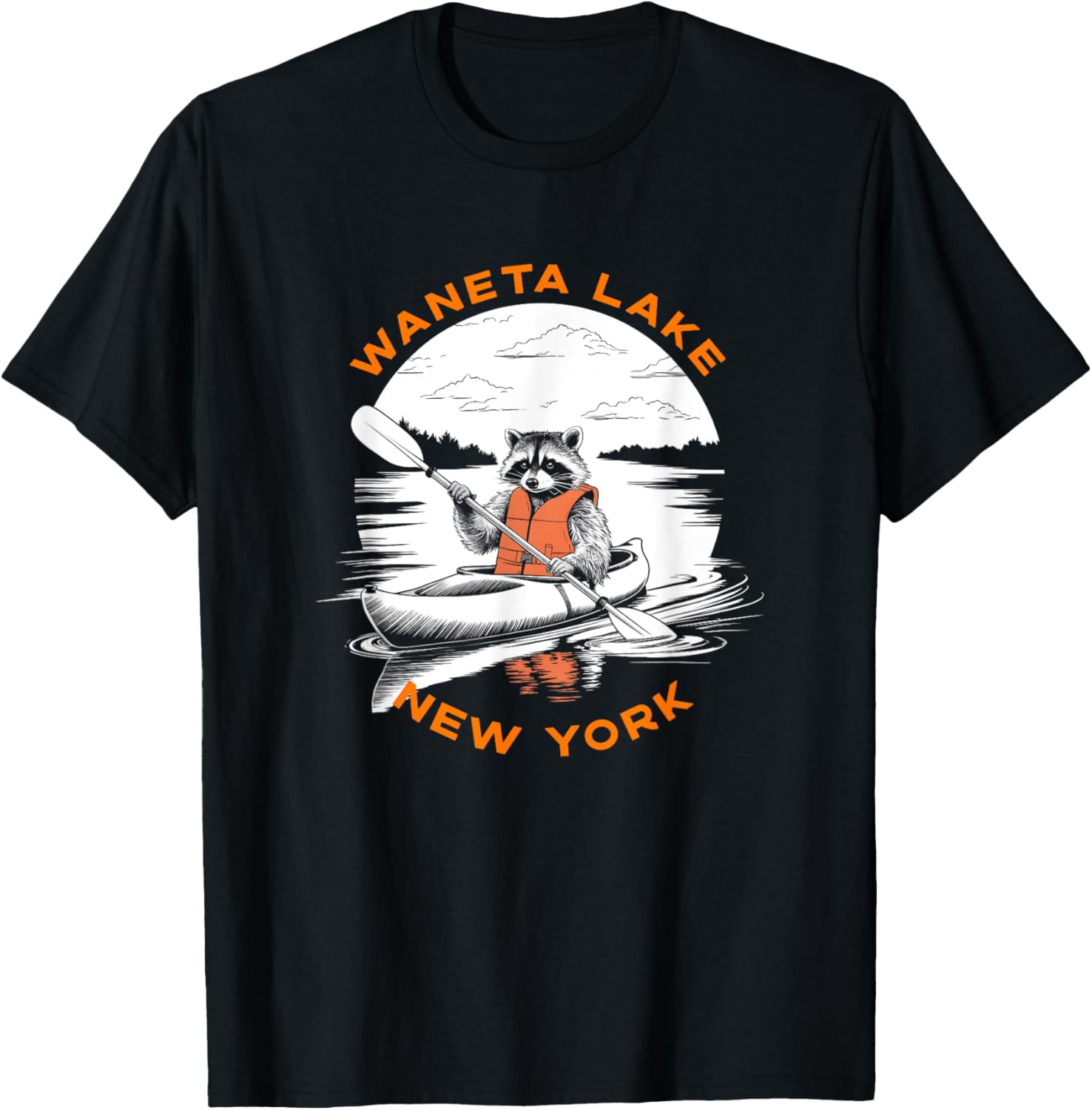 Cute Kayaking Raccoon T-Shirt Retro Waneta Lake New York Style - 1
