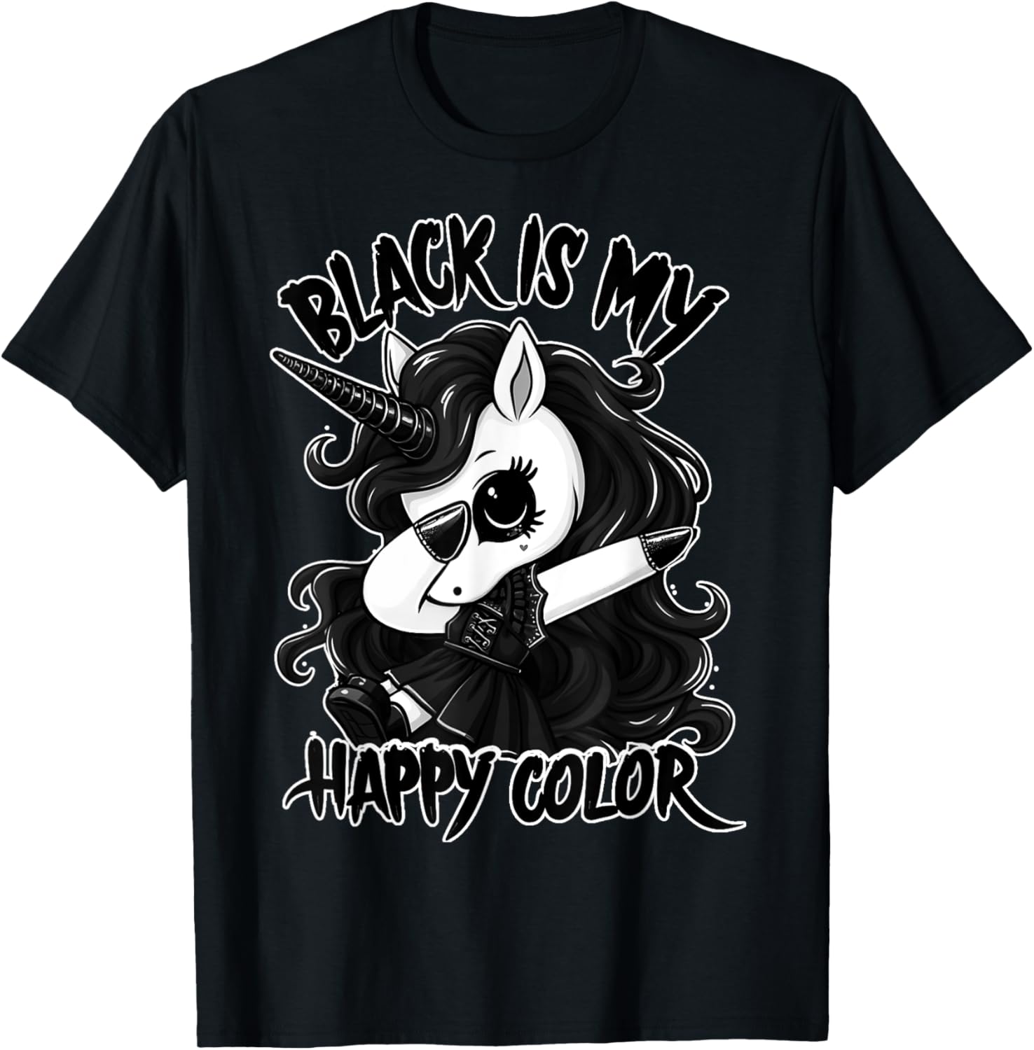 Gothic Unicorn Dabbing T-Shirt - Black is My Lucky Color Tee - 10