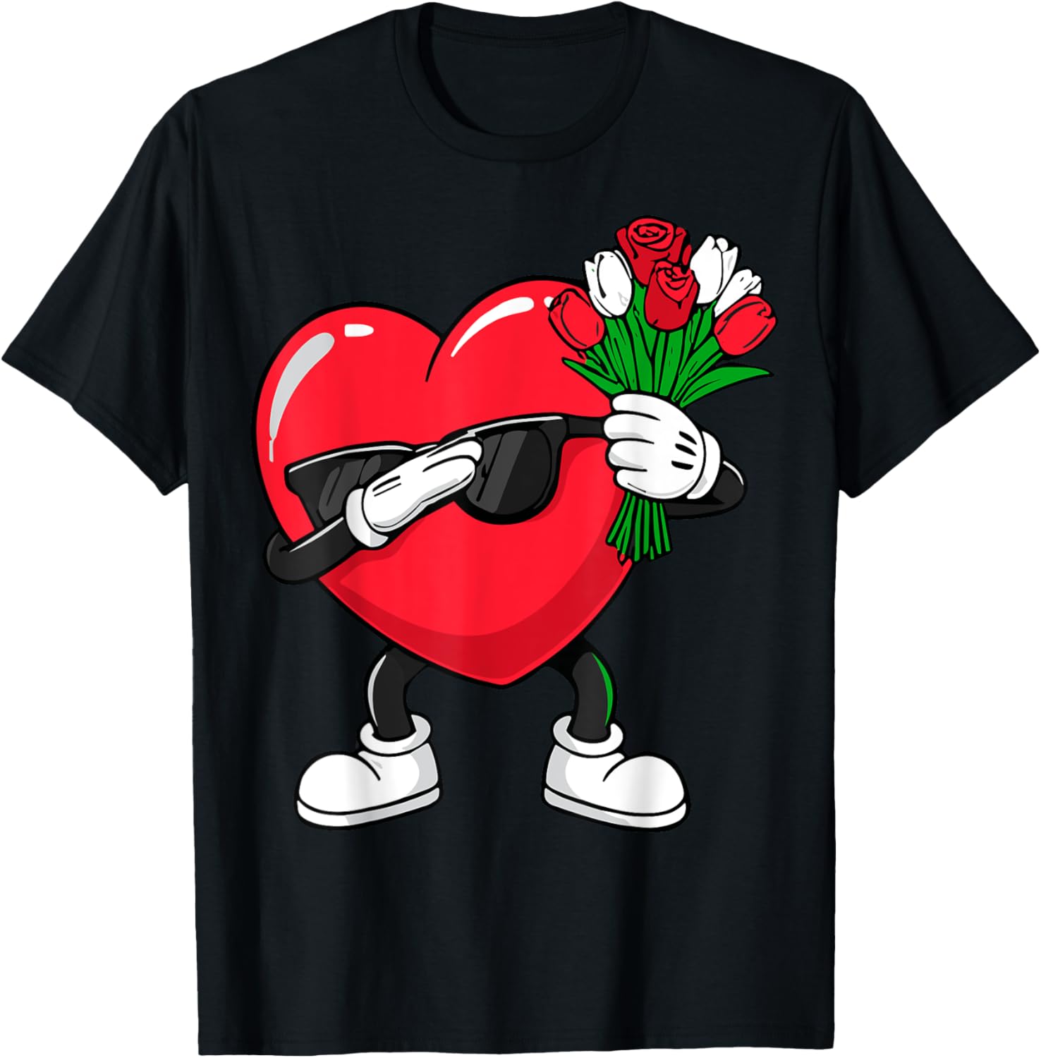 Dabbing Heart Flower Valentine's Day T-Shirt for Fun Loving Hearts - 7