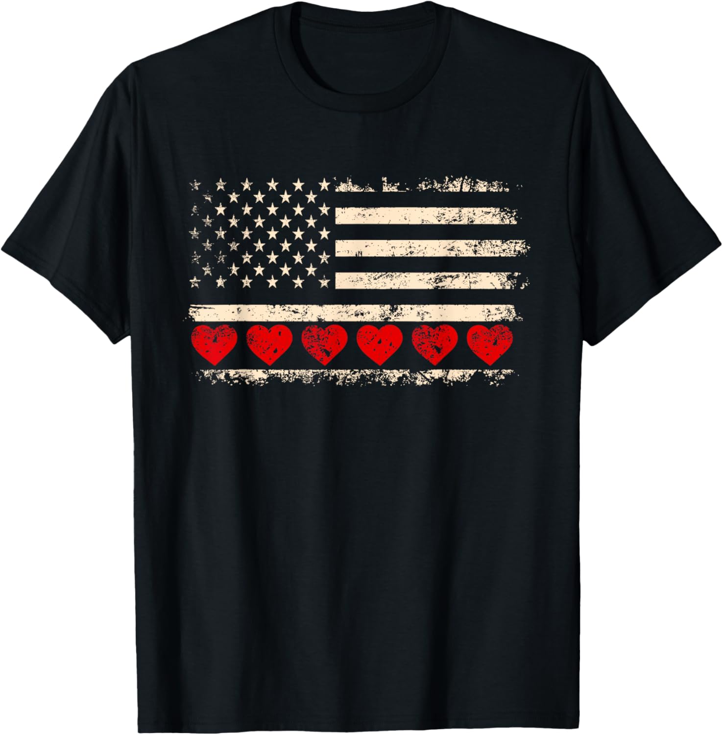 Vintage Valentine's Day American Flag Hearts T-Shirt for Patriotic Lovers - 2