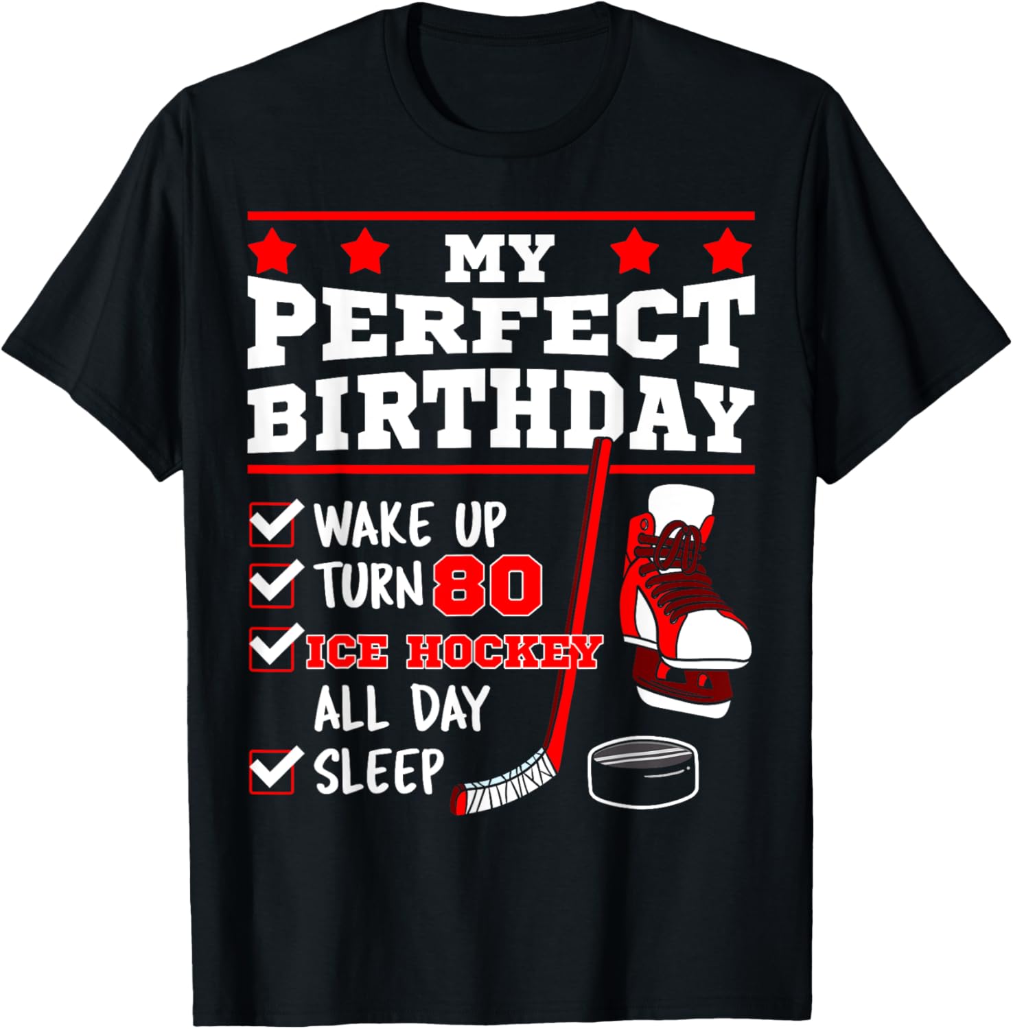 Ice Hockey 80th Birthday Party Puck T-Shirt for Sports Fans - 8