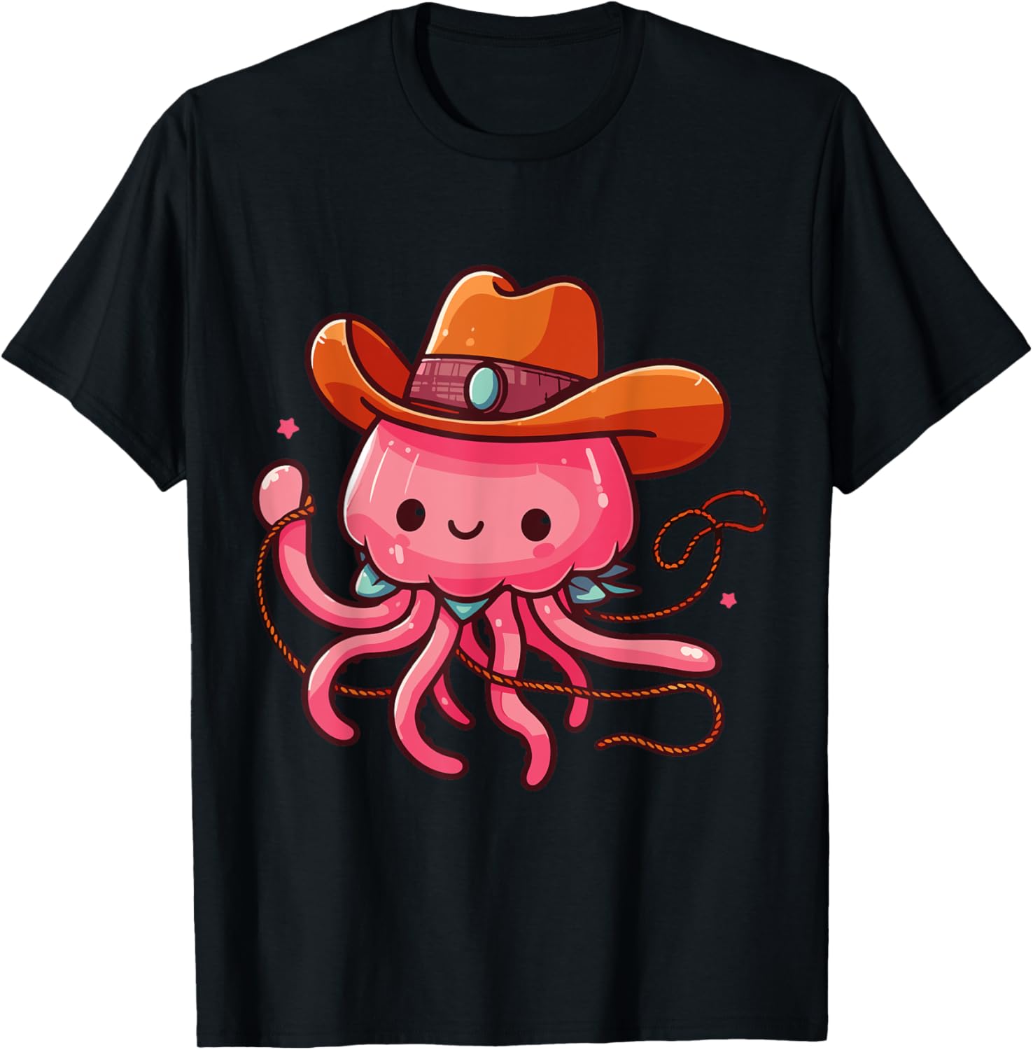 Western Rodeo Cowboy Hat and Jellyfish Texas Animals T-Shirt for Men - 4