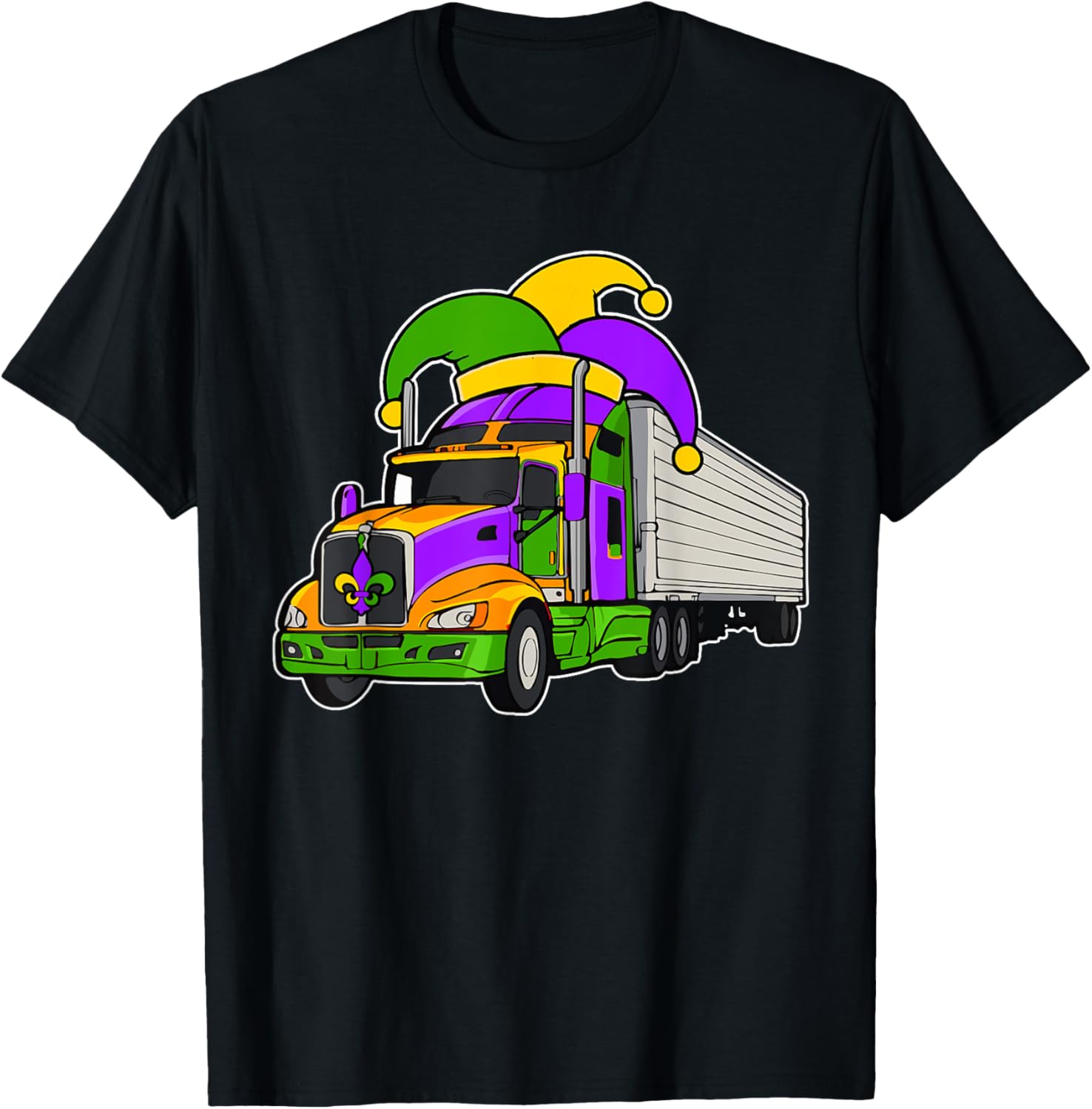 Colorful Mardi Gras Jester Hat Truck Team T-Shirt for Festive Parades - 24