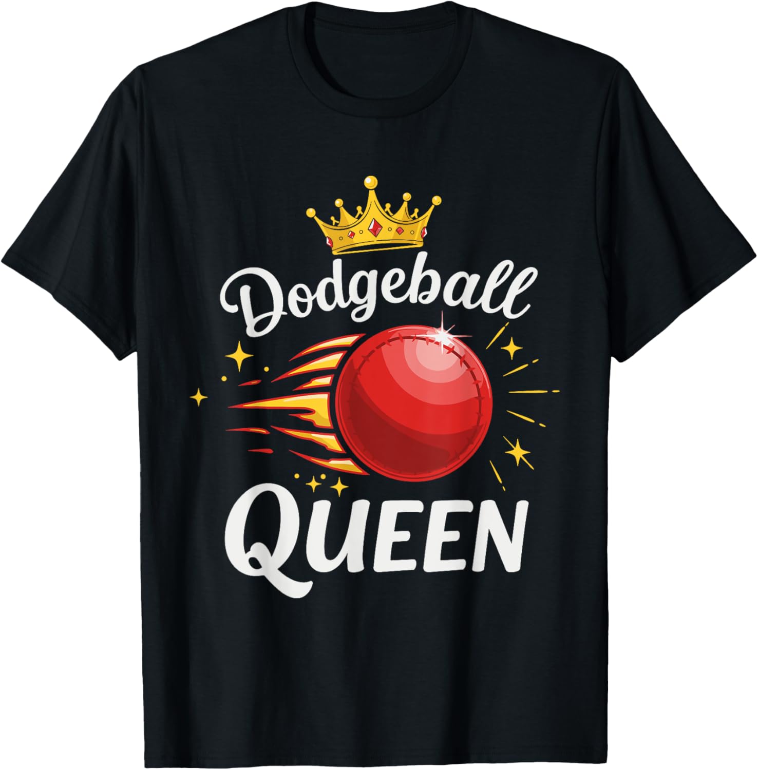 Dodgeball Queen T-Shirt with Crown and Red Ball Graphic Design - 6