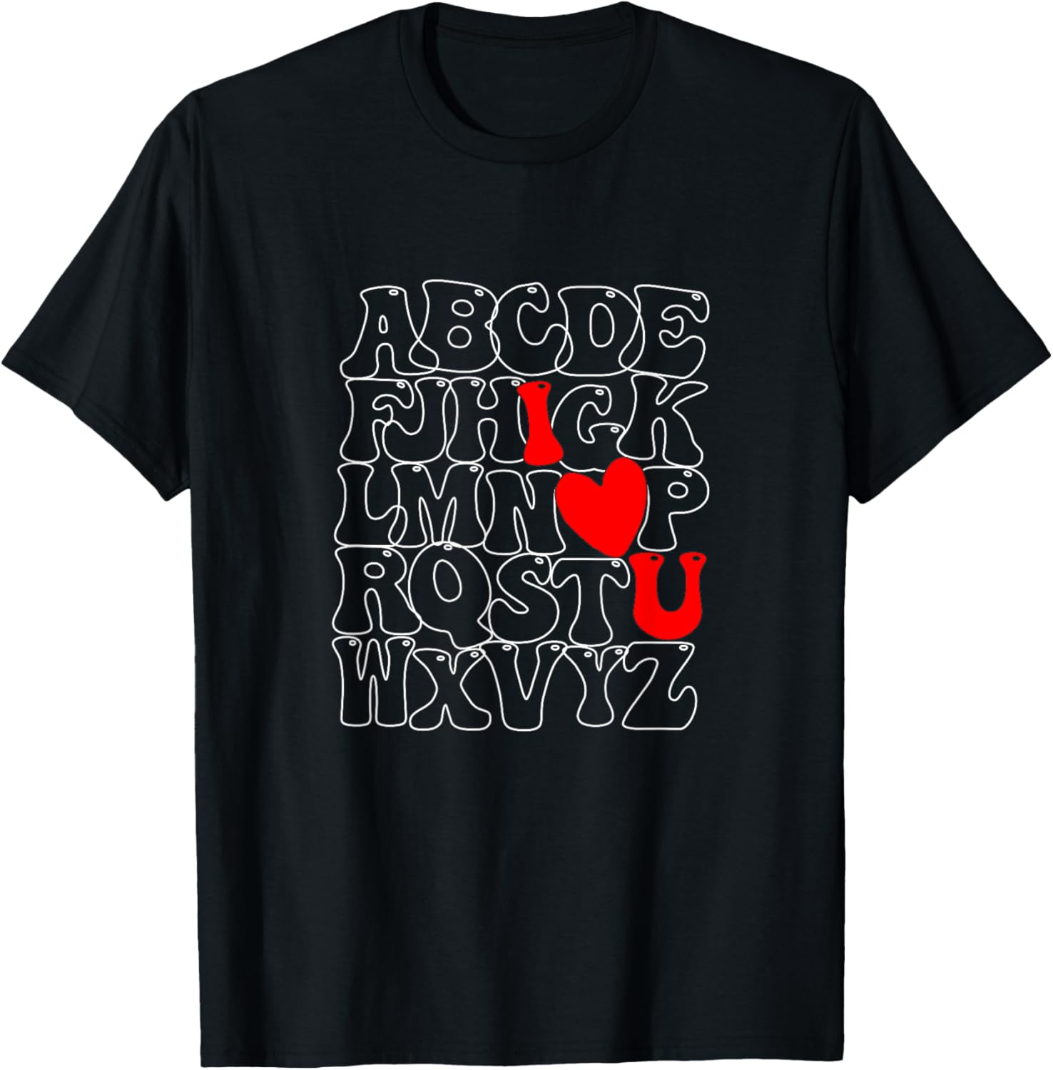 Alphabet ABC I Love You Heart T-Shirt for Valentine's Day Fun Fashion - 8