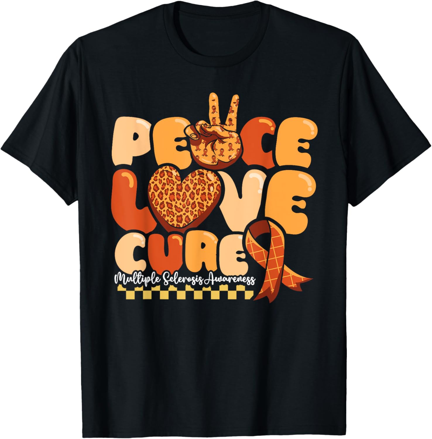 Orange Multiple Sclerosis Awareness T-Shirt Peace Love Cure Warrior - 17