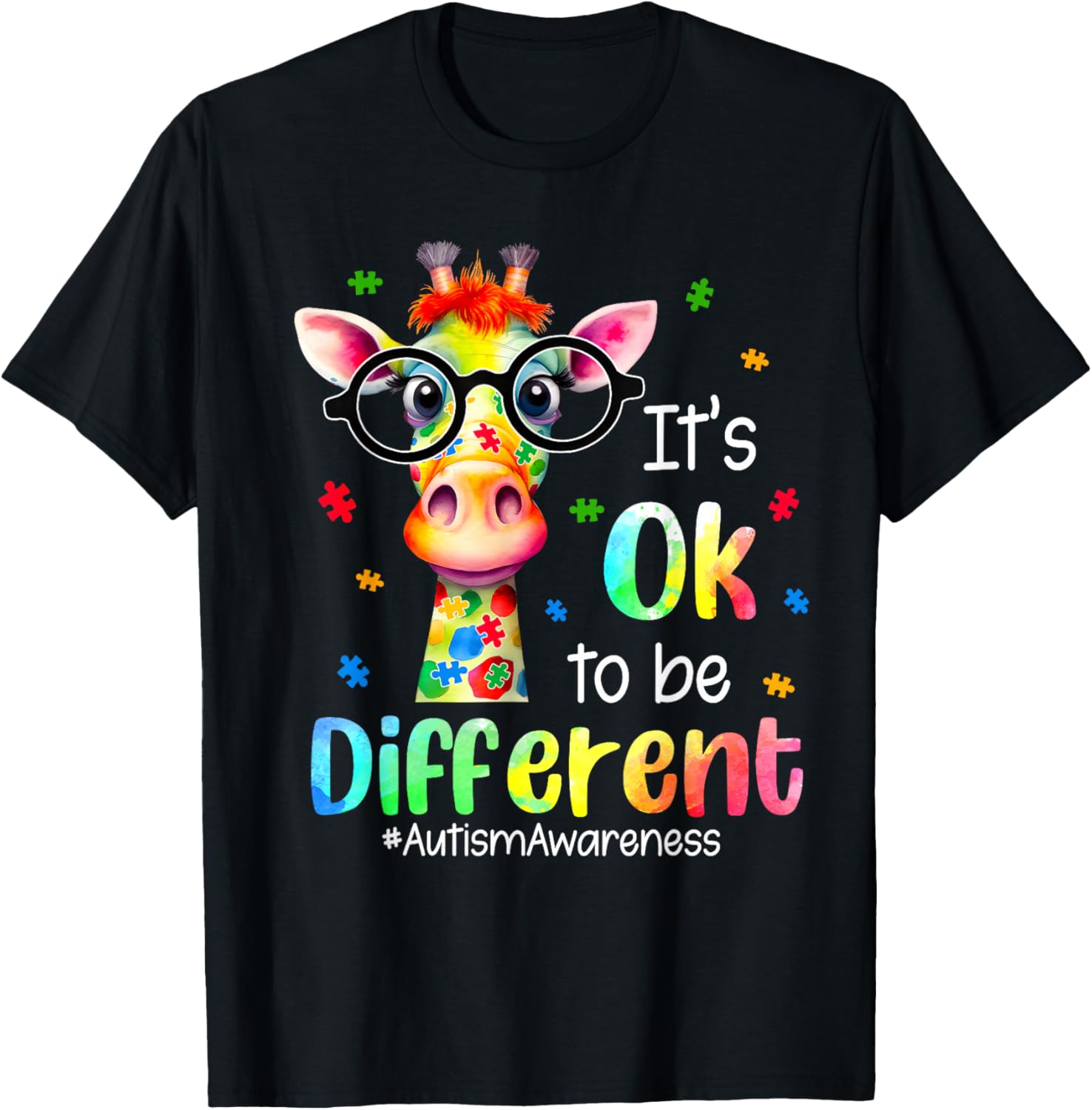 Cute Giraffe Autism Awareness T-Shirt It's Okay to Be Different - 8