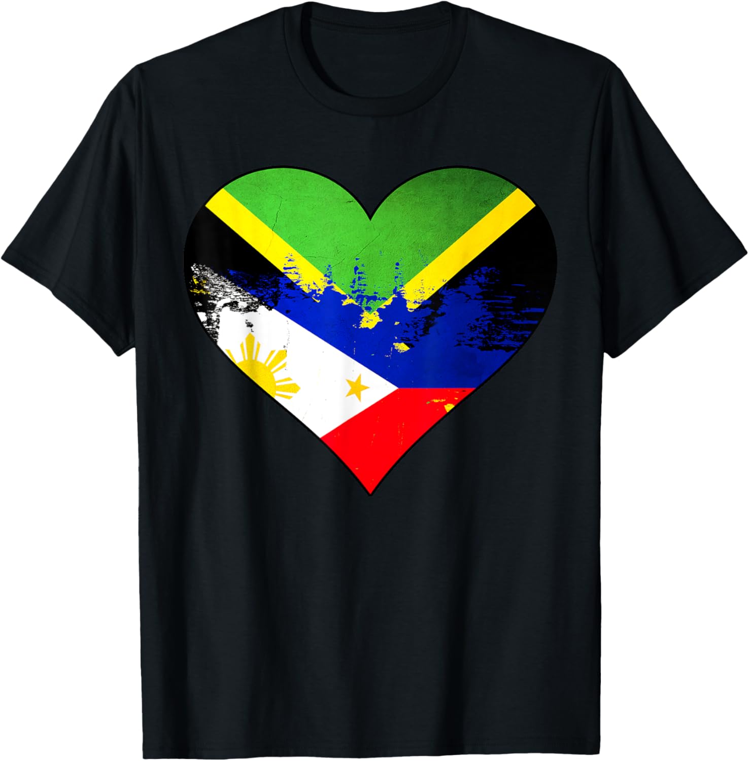 Jamaican Filipino Heritage Flag Heart T-Shirt for Proud Culture Lovers - 9