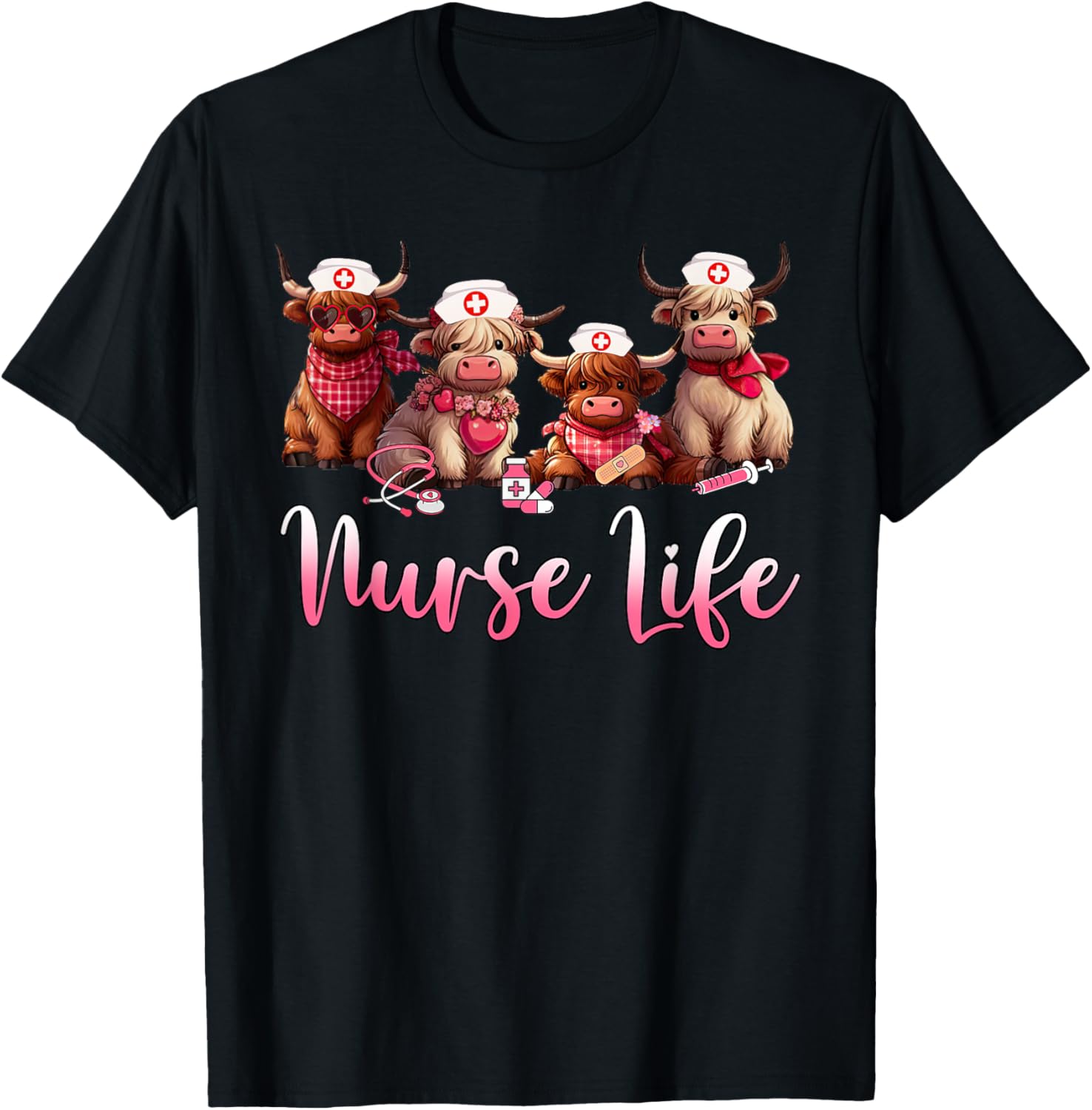 Cute Highland Cow Nurse T-Shirt for Animal Lovers and Nursing Professionals - 1