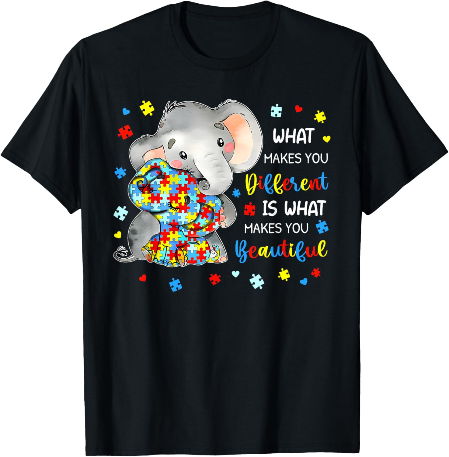 Unique Autism Awareness Elephant T-Shirt Celebrating Individuality and Beauty - 1