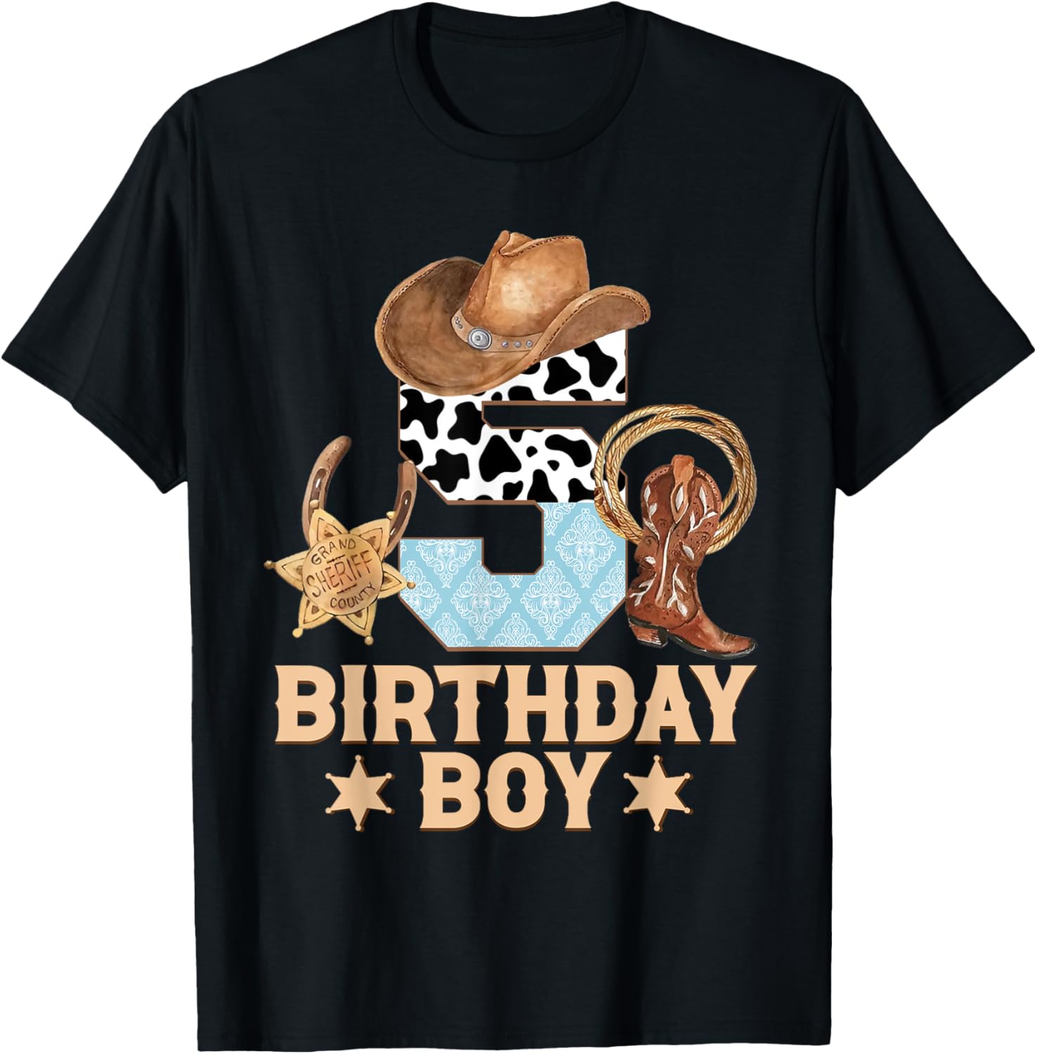 Western Family Birthday Boy Cowboy T-Shirt for 5th Birthday Celebration - 9
