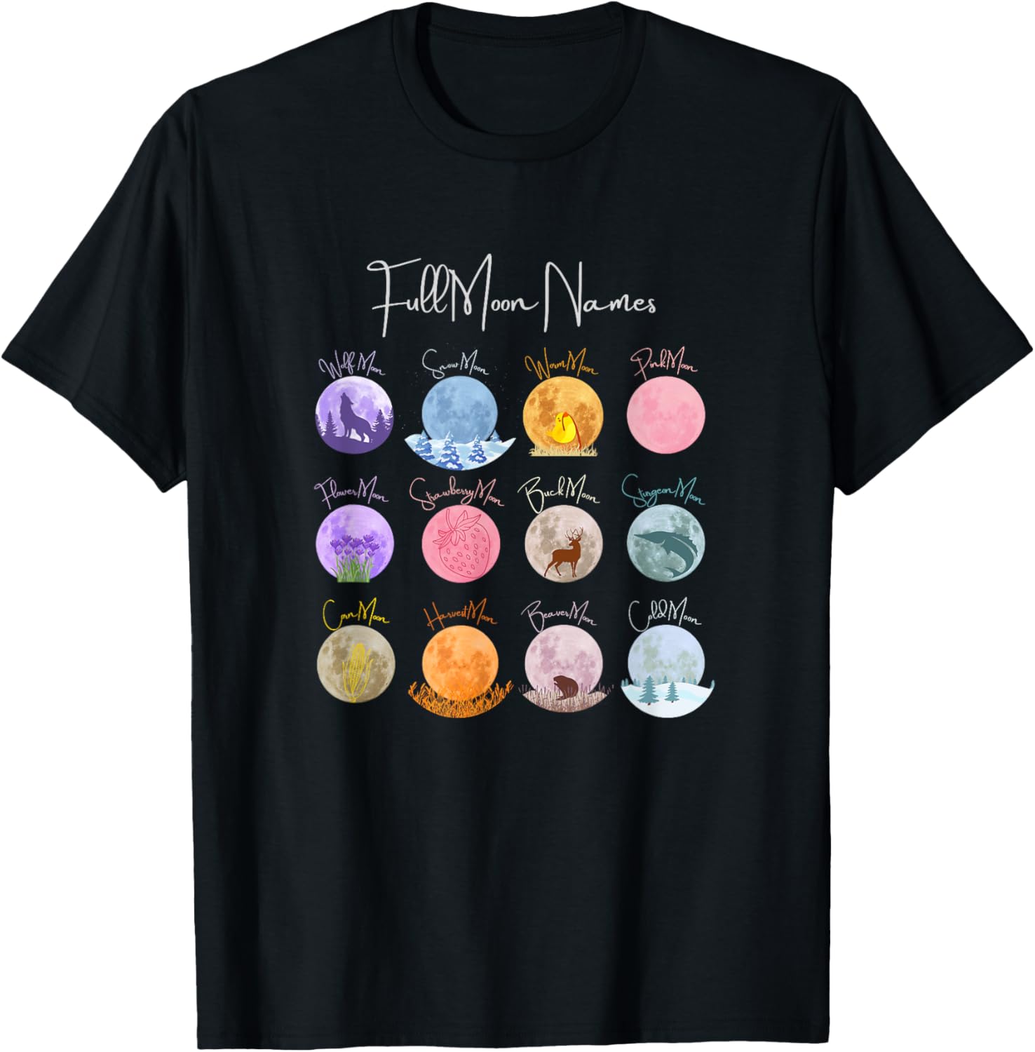 Full Moon Names T-Shirt Lunar Calendar Tees and Accessories Elegance - 6