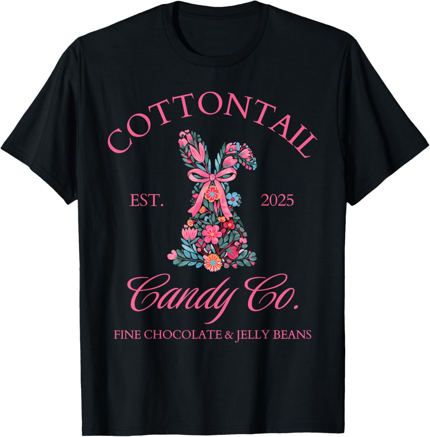 Easter Bunny Floral Coquette Bow T-Shirt for Girls and Women - 4