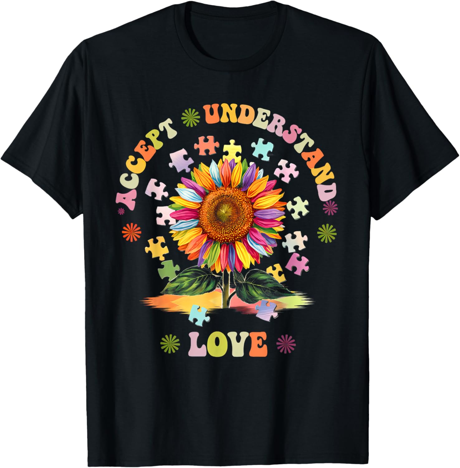 Autism Awareness Flower Women T-Shirt Accept Understand Love ASD Comfort - 6