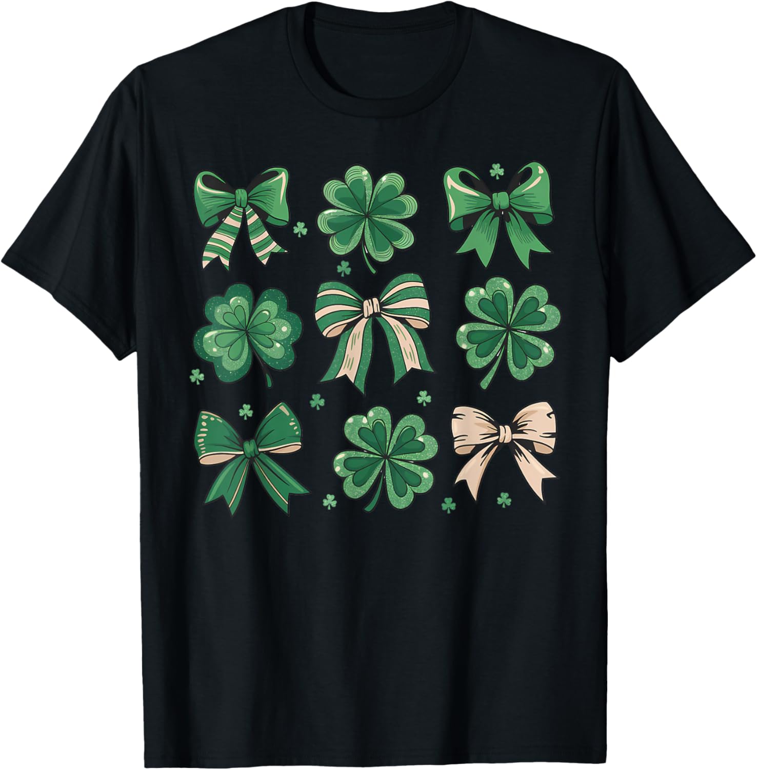 Cute Retro St Patricks Day Shamrock Bow T-Shirt for Festive Fun - 28